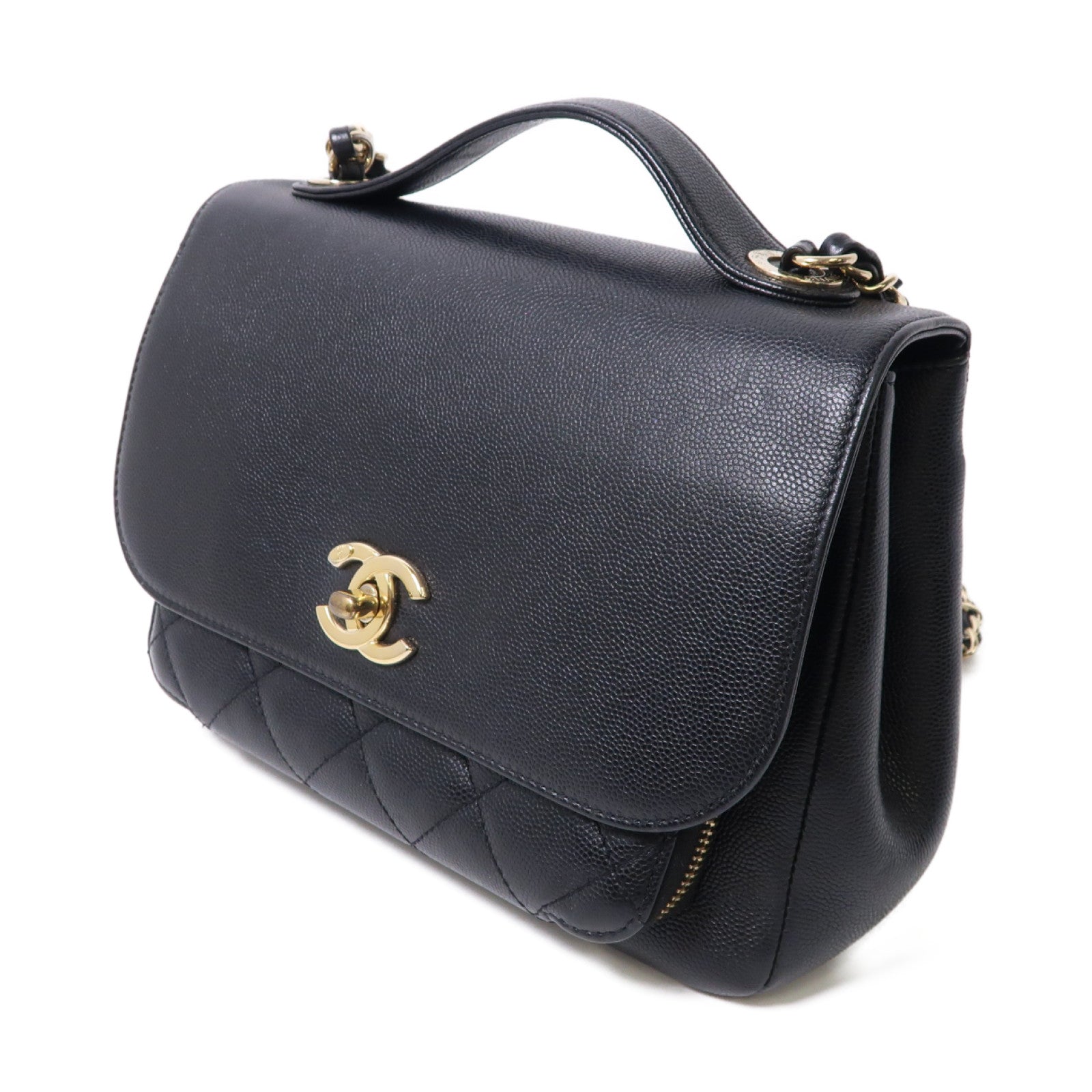 CHANEL Caviar皮革Business Affinity金扣手挽肩背兩用袋黑色