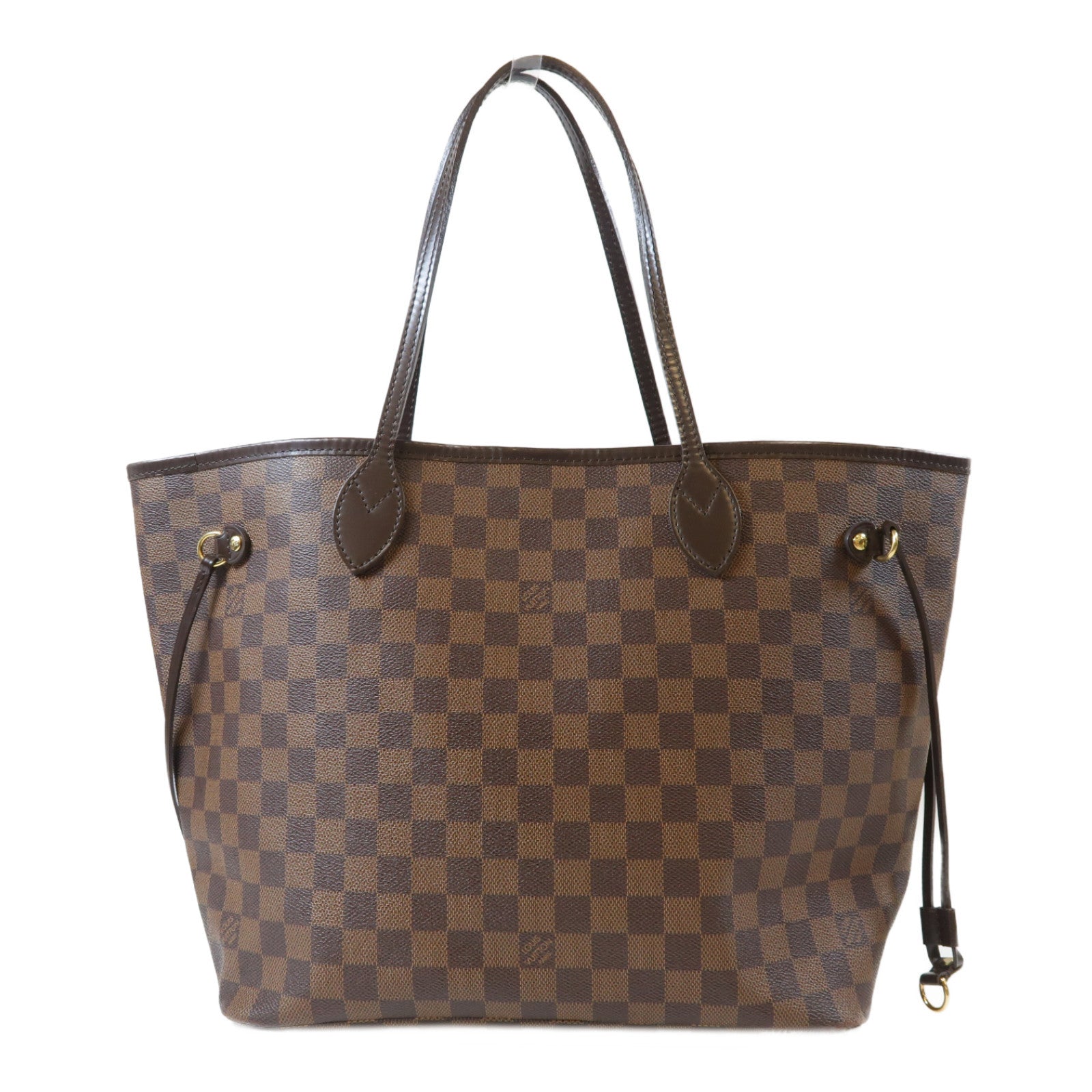 LOUIS VUITTON Damier Neverfull MM金扣手挽袋棕色