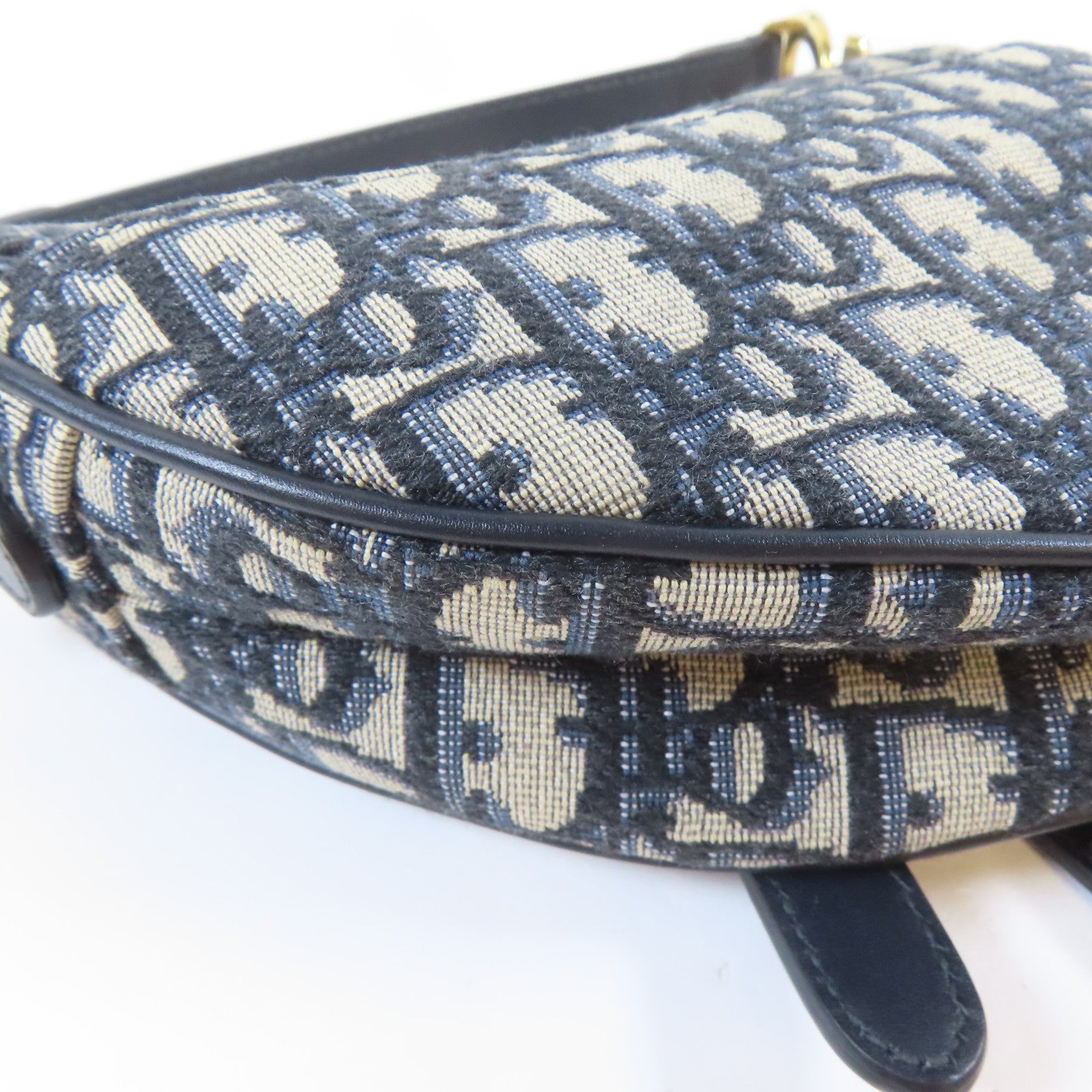 Dior 帆布Saddle金扣手挽肩背兩用袋深藍色/米色