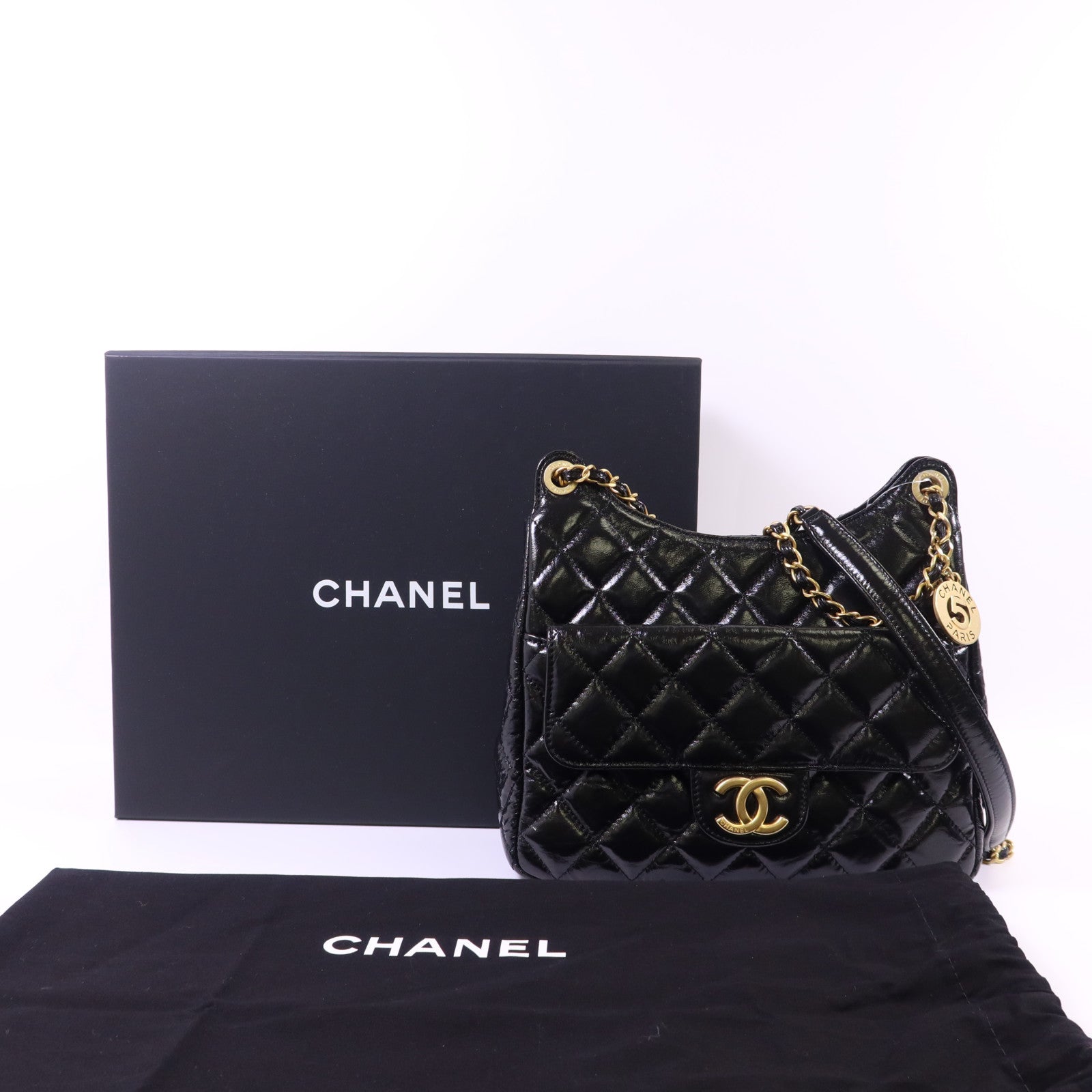 CHANEL 牛皮皮革23B Hobo Bag金扣鏈帶肩背袋