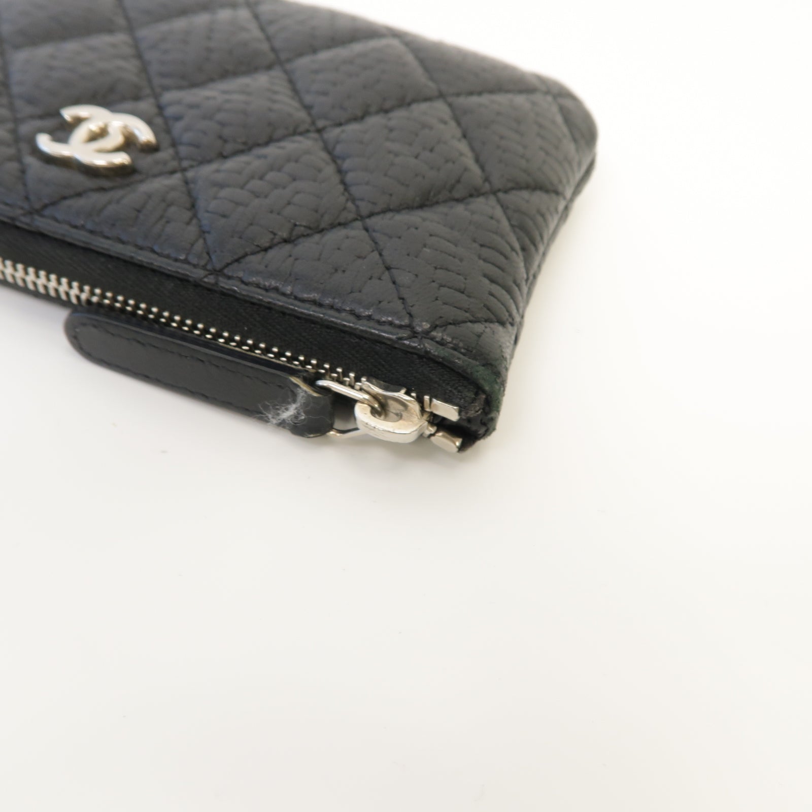 CHANEL 菱格牛皮皮革Clutch Bag銀扣手拿包黒色