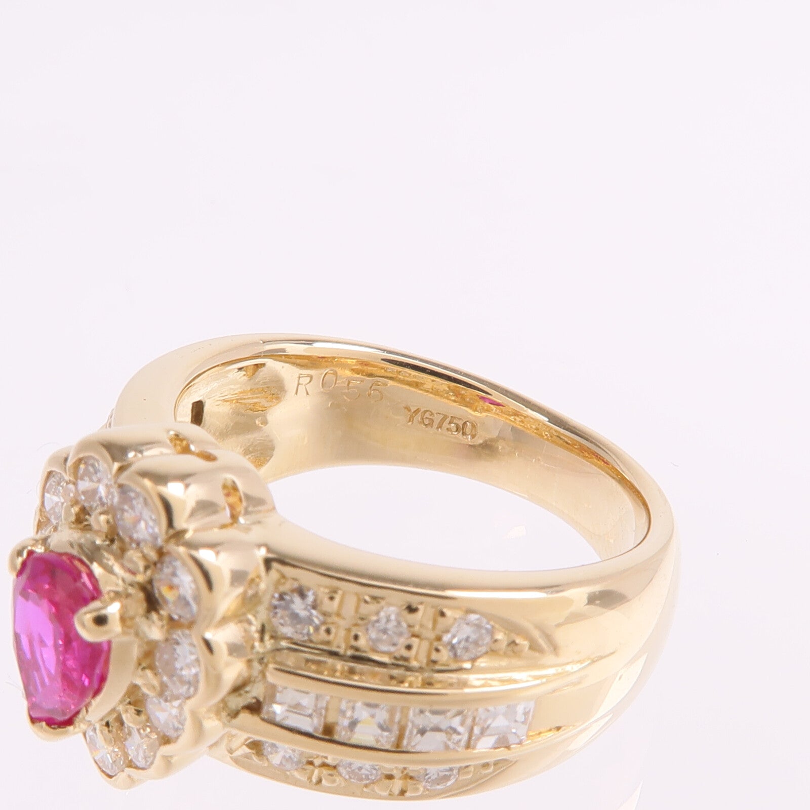JEWELRY 18K黃金Pink Sapphire Diamond Ring粉紅色藍寶石/鑽石戒指US#5
