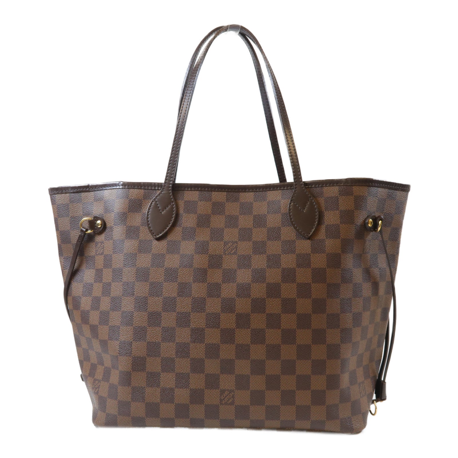 LOUIS VUITTON Damier Neverfull MM金扣手挽袋棕色