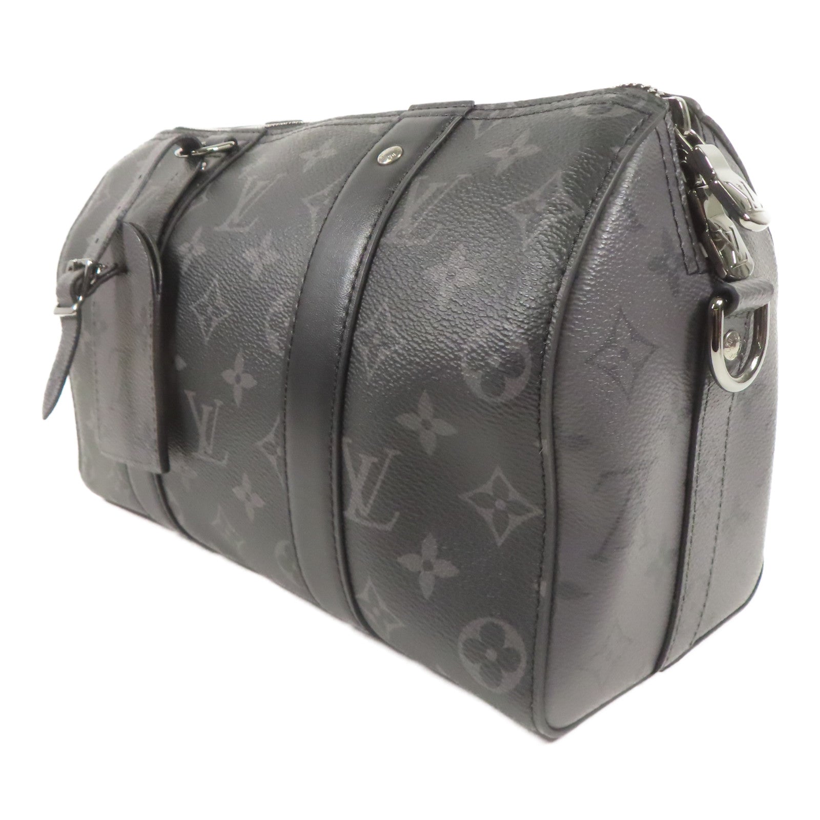 LOUIS VUITTON Monogram Eclipse City Keepall銀扣手挽肩背兩用袋