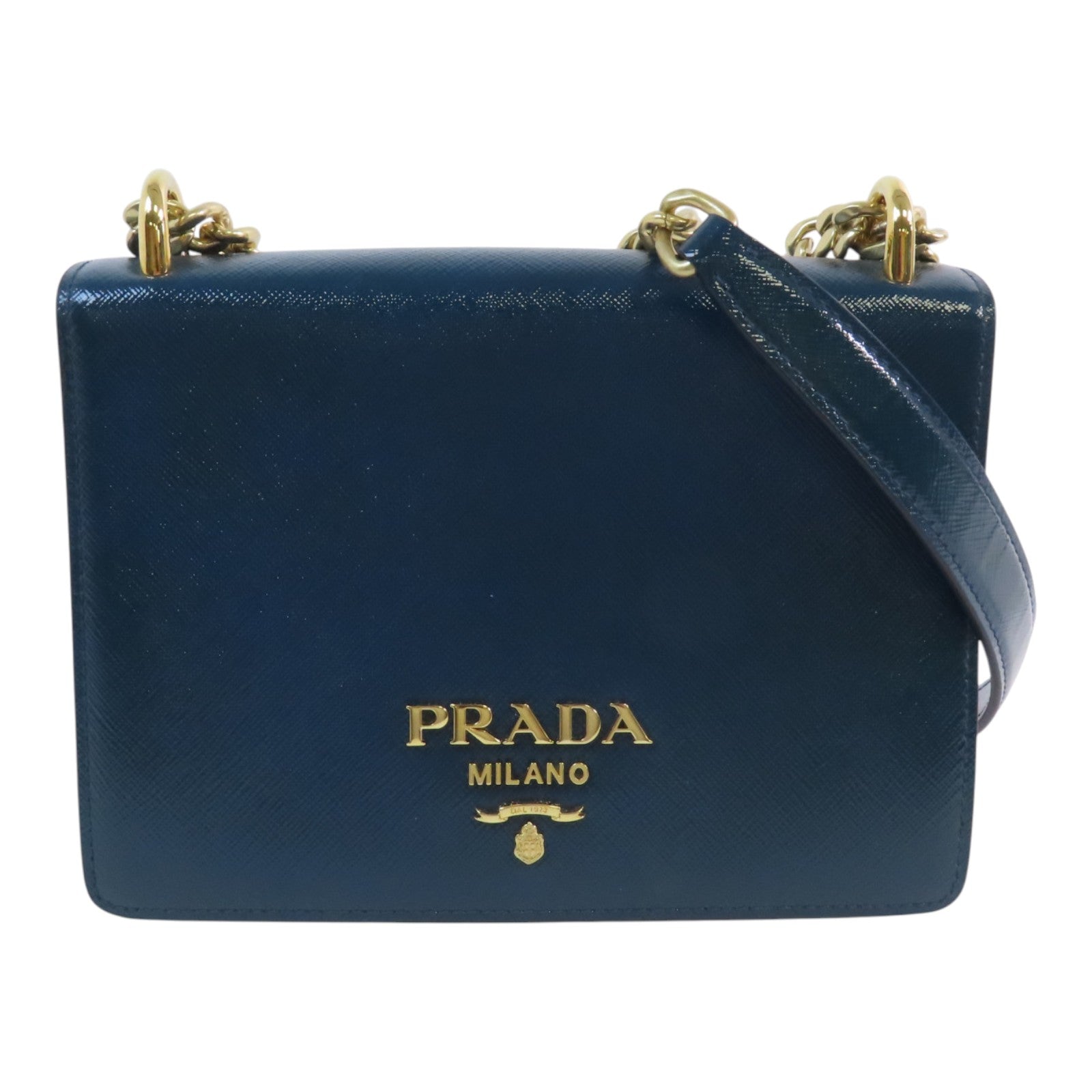 PRADA 漆皮皮革Chain Shoulder Bag金扣鏈帶肩背袋