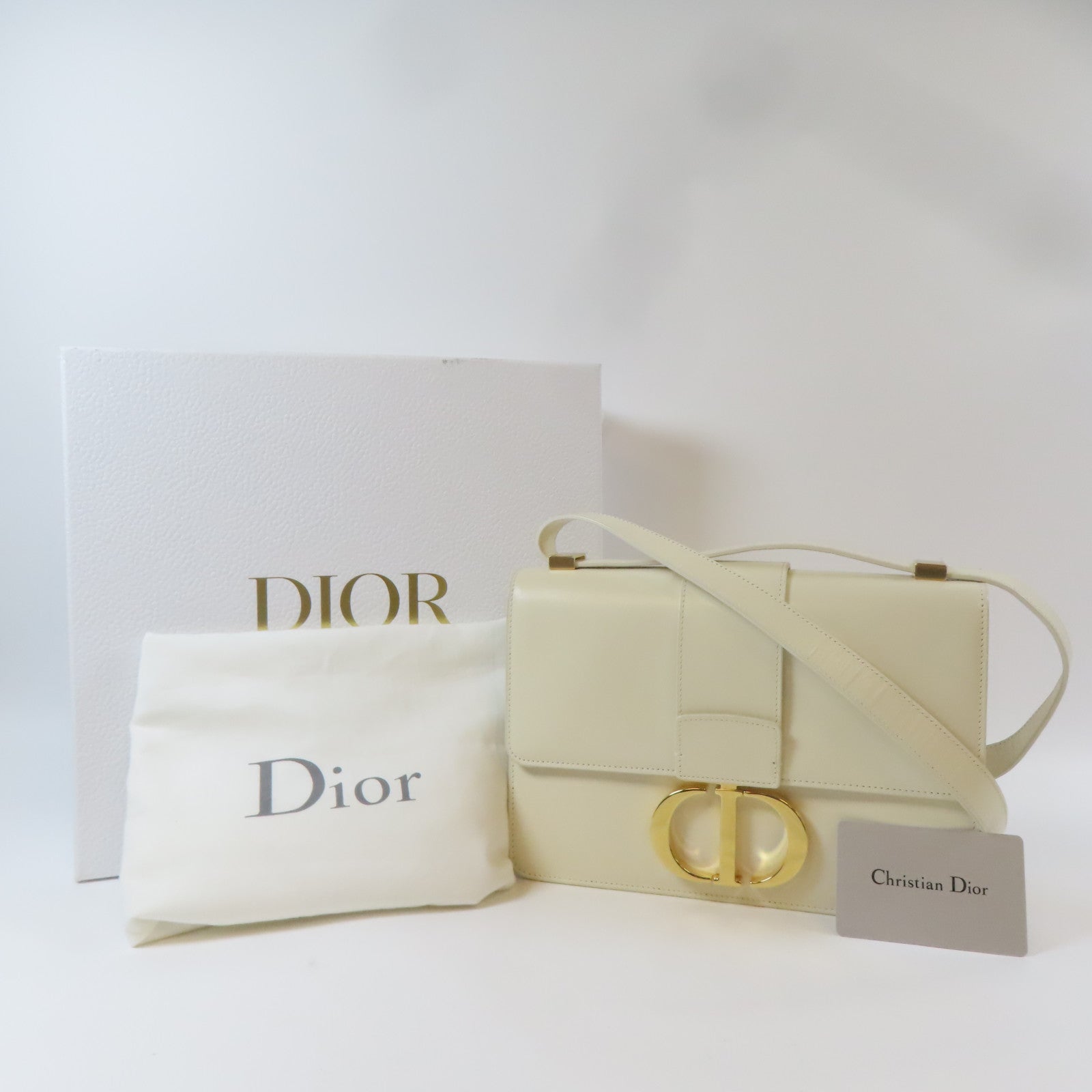 Dior 牛皮皮革30 Montaigne金扣肩背袋白色