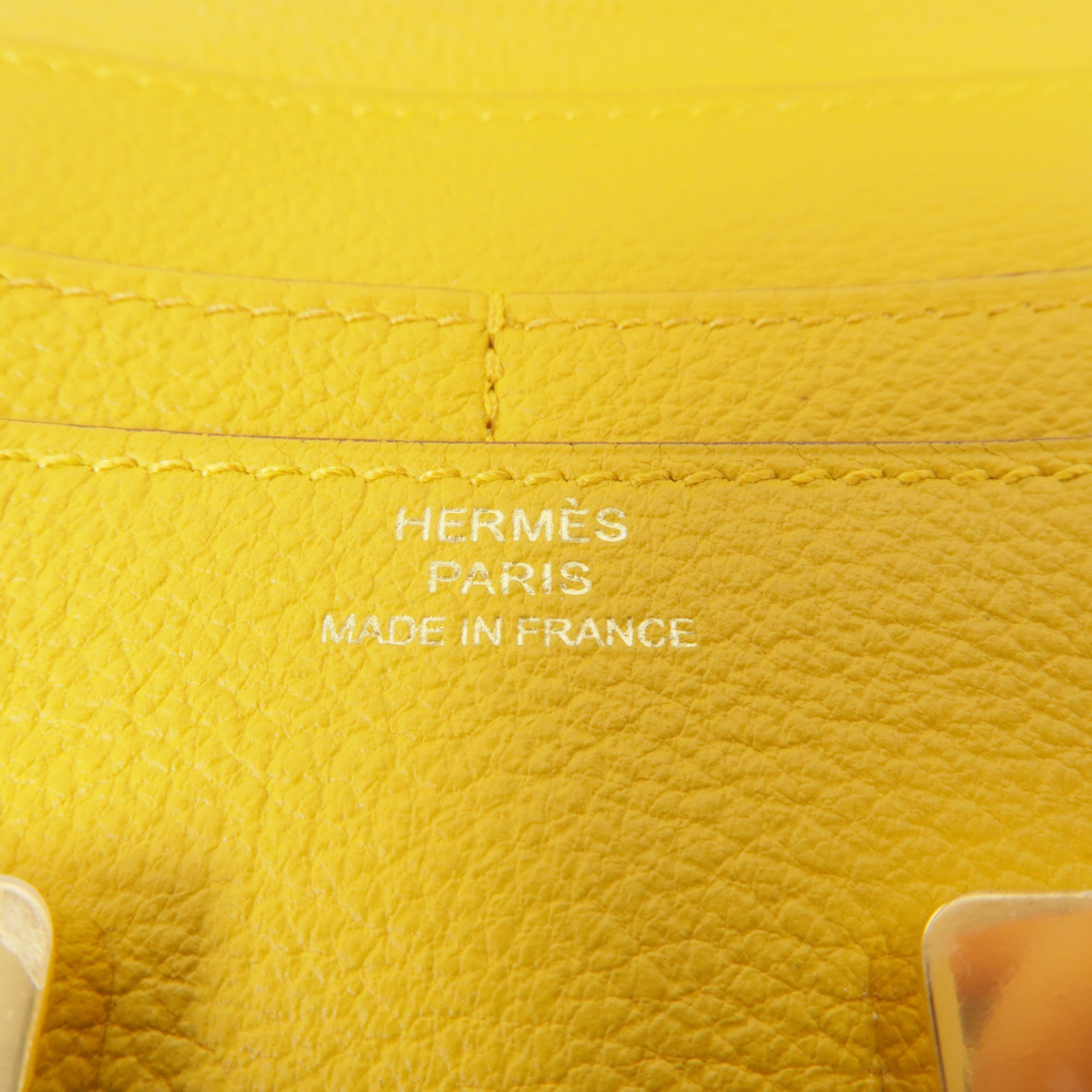 HERMES Evercolor皮革Constance Wallet金扣錢包9D/Jaune Amber