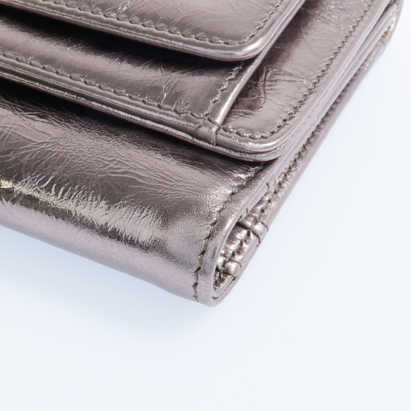CHANEL 牛皮皮革Fold Wallet銀扣錢包
