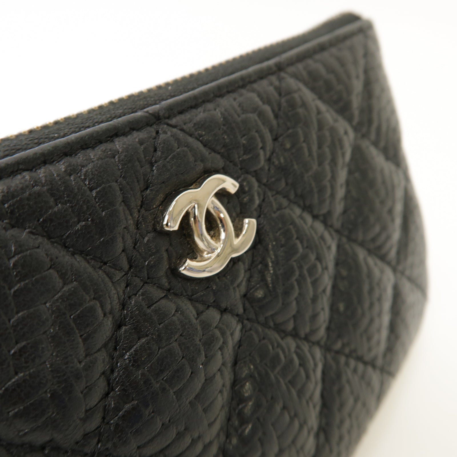 CHANEL 菱格牛皮皮革Clutch Bag銀扣手拿包黒色