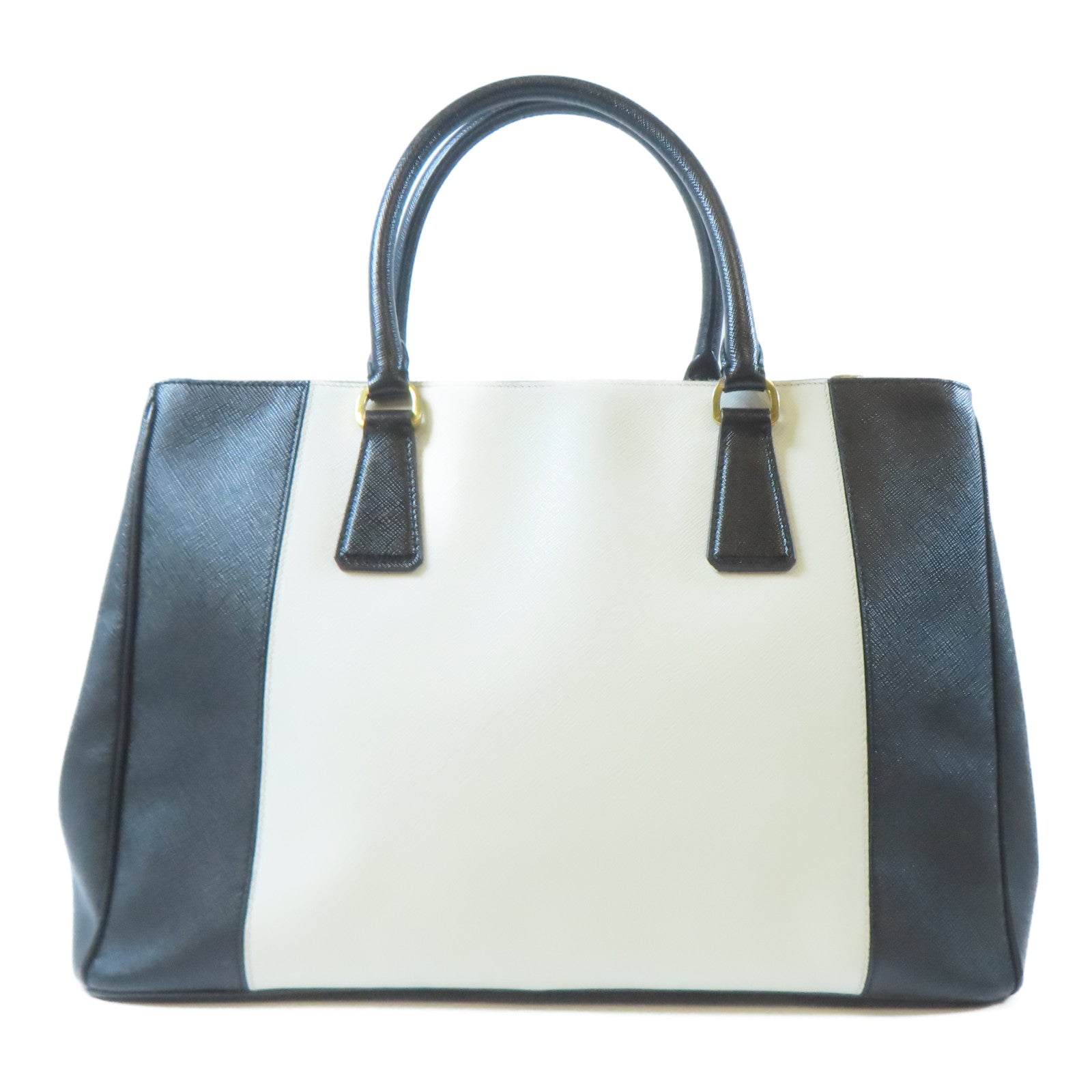 PRADA 【激減優惠】Saffiano皮革Galleria金扣手挽肩背兩用袋黑色/白色