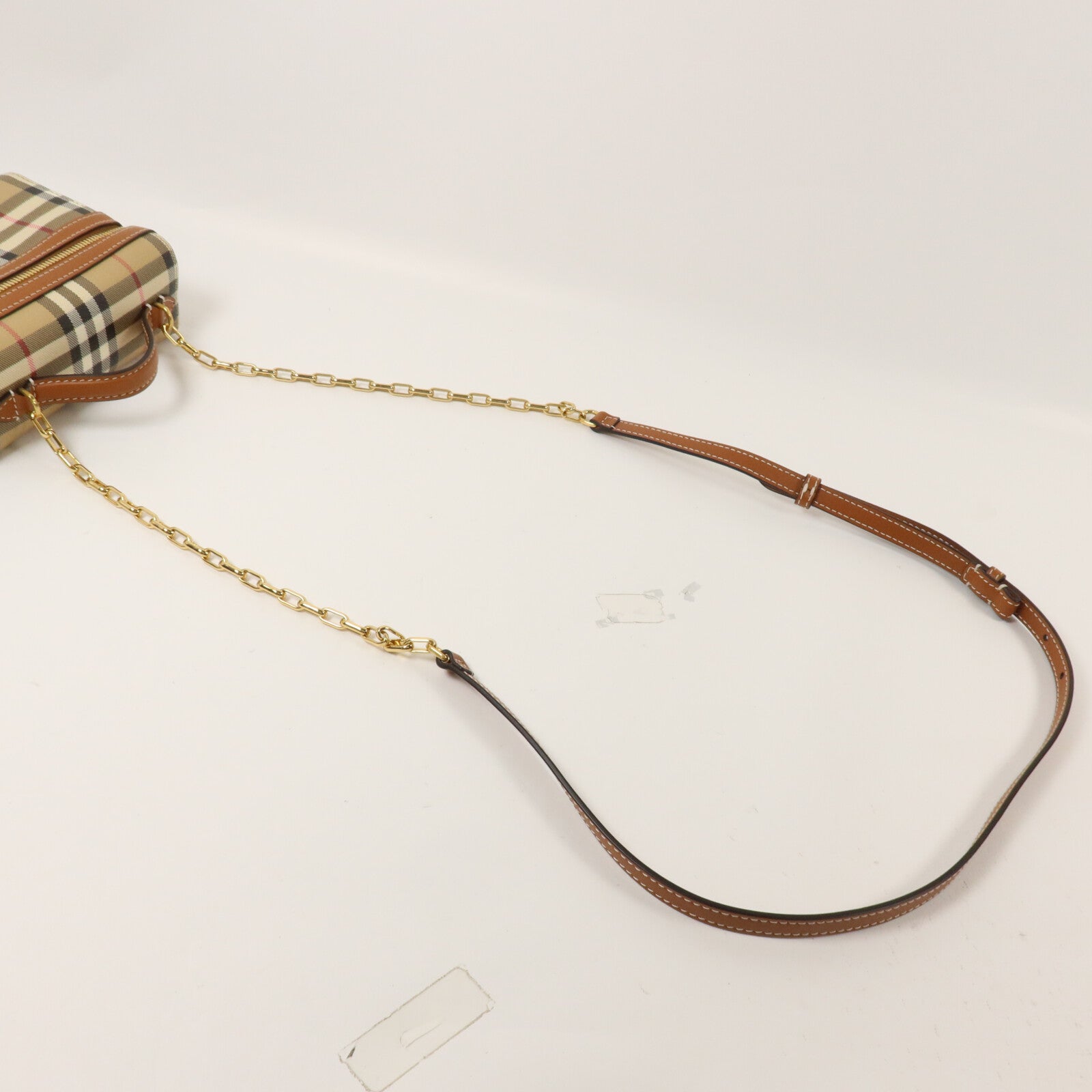 BURBERRY 塗層帆布Mini Check Vanity Bag鏈帶手挽肩背兩用袋