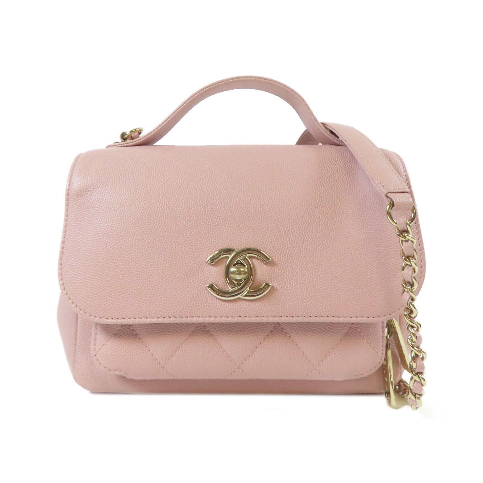 CHANEL 【激減優惠】Caviar皮革Matelasse Chain Shoulder Bag金扣手挽肩背兩用袋粉紅色