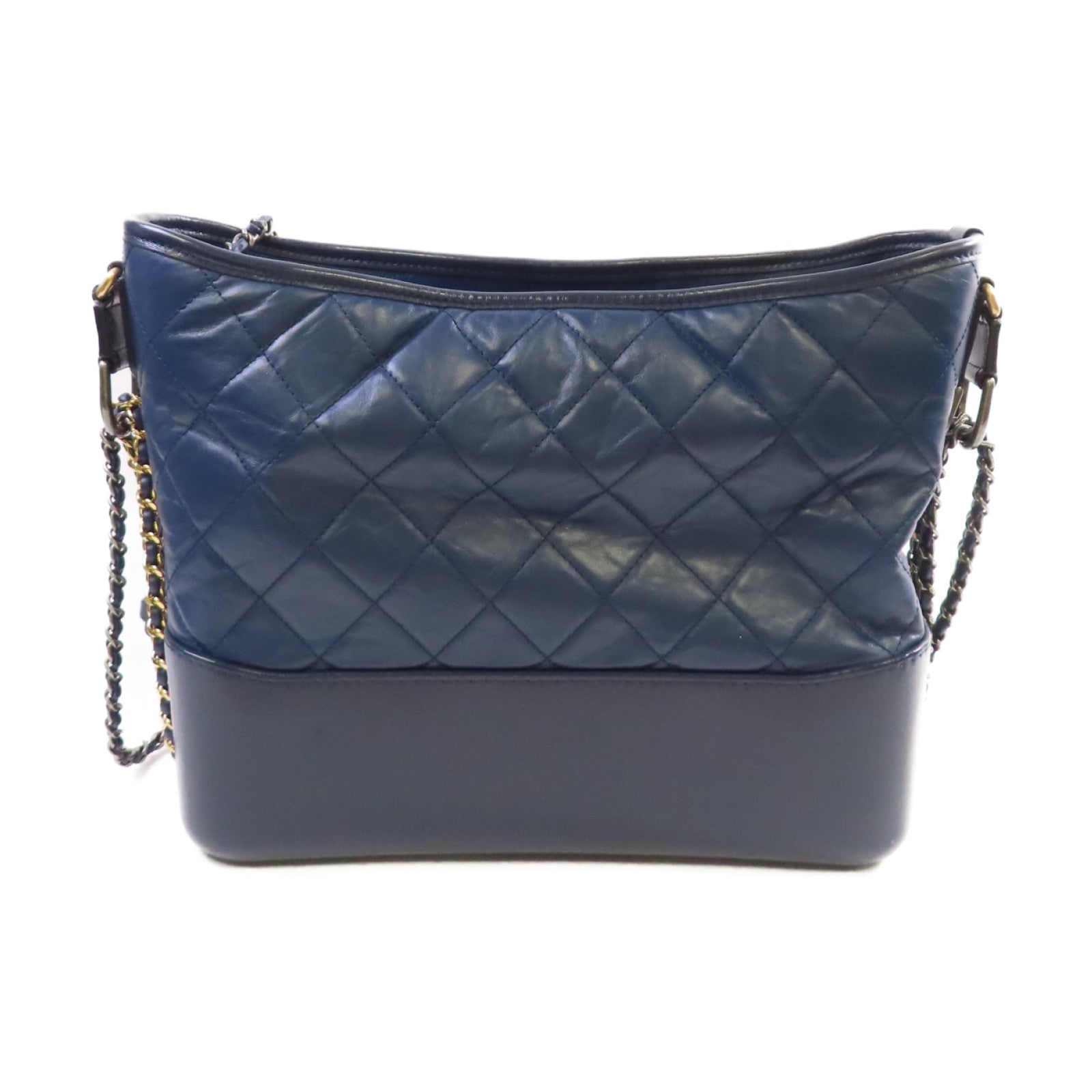 CHANEL 菱格牛皮皮革Gabrielle Medium Chain Shoulder Bag鏈帶肩背袋藍色/黑色