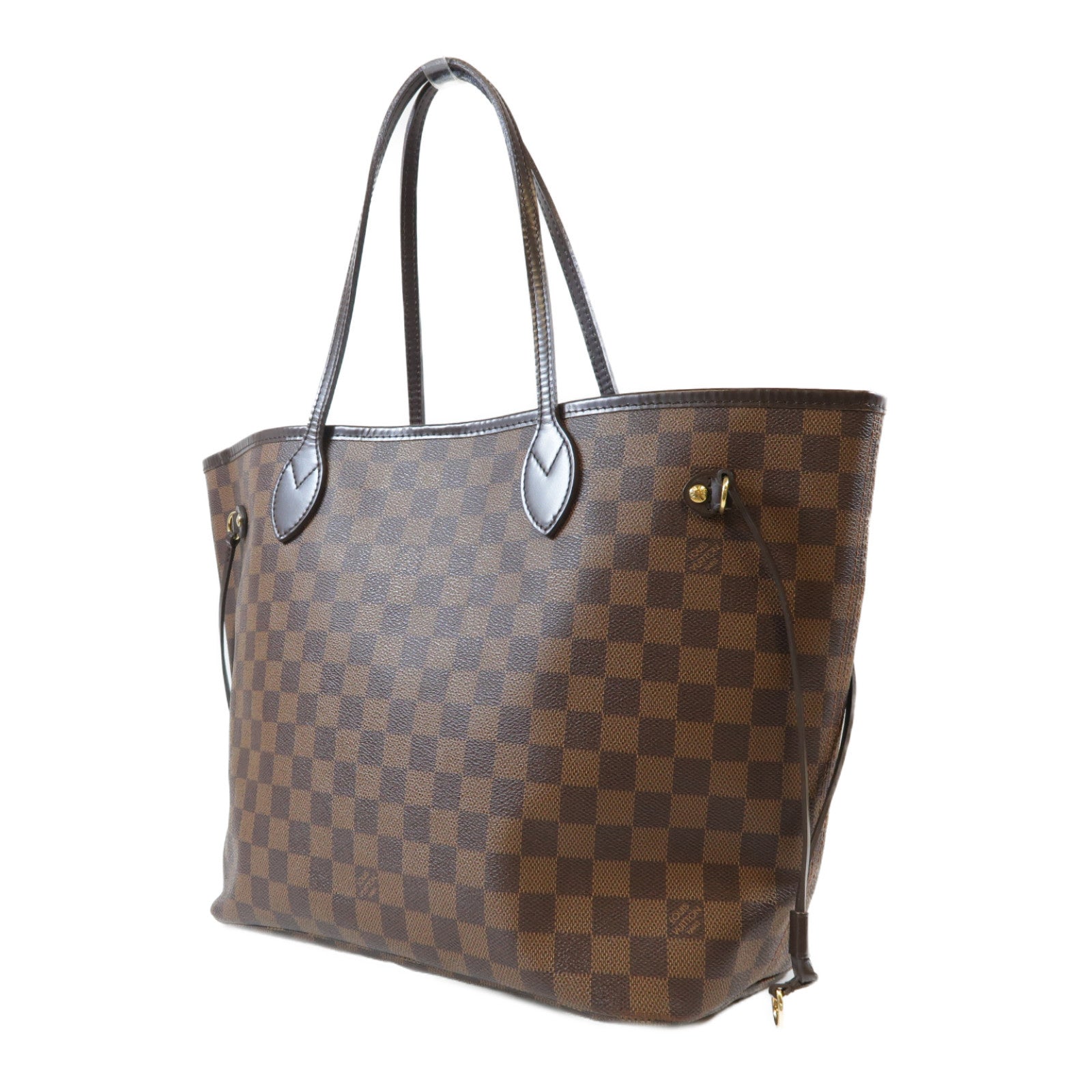 LOUIS VUITTON Damier Neverfull MM金扣手挽袋棕色
