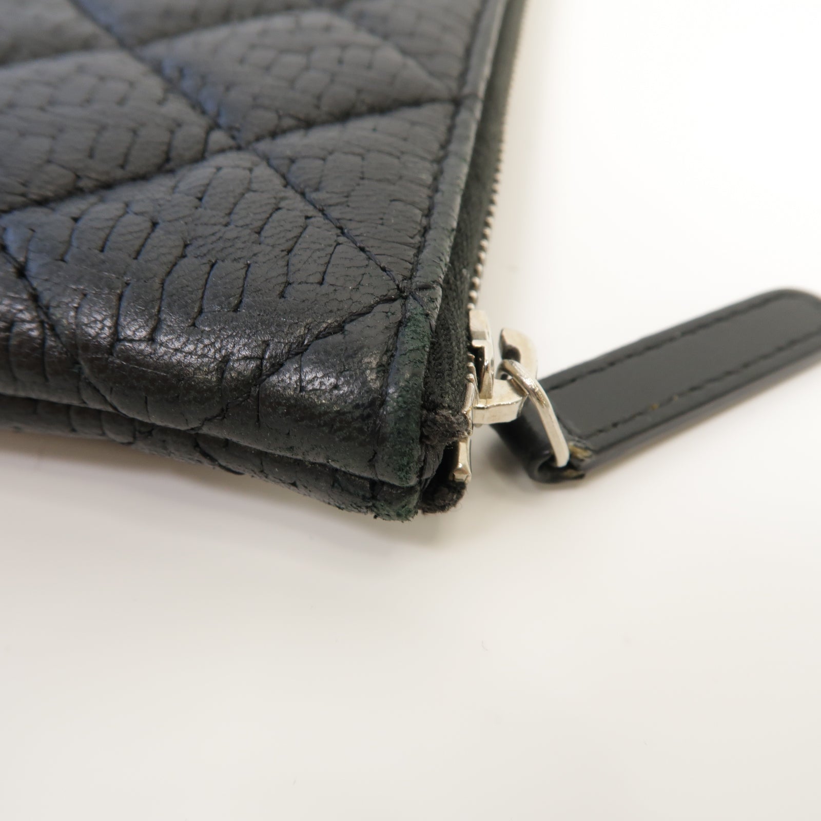 CHANEL 菱格牛皮皮革Clutch Bag銀扣手拿包黒色