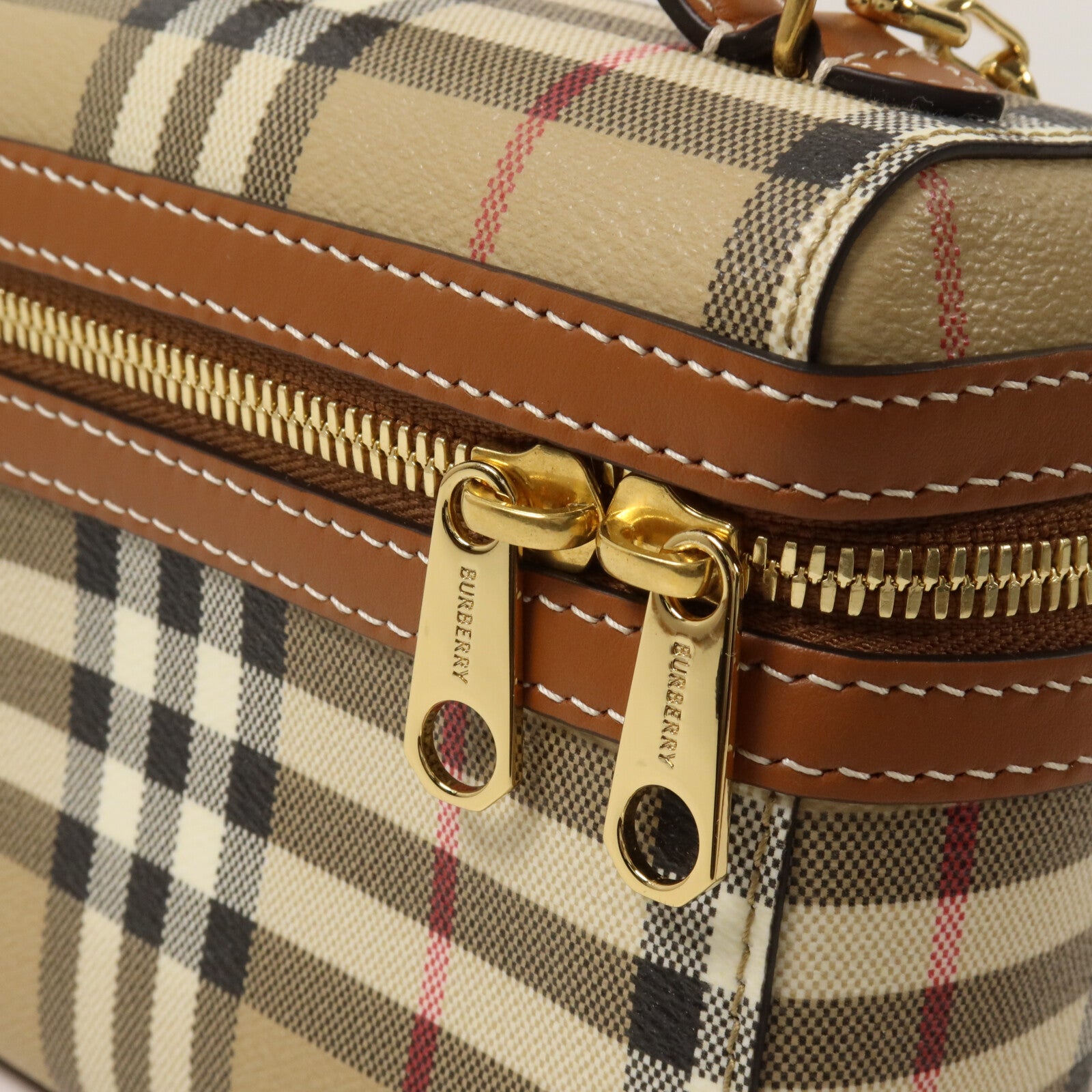 BURBERRY 塗層帆布Mini Check Vanity Bag鏈帶手挽肩背兩用袋