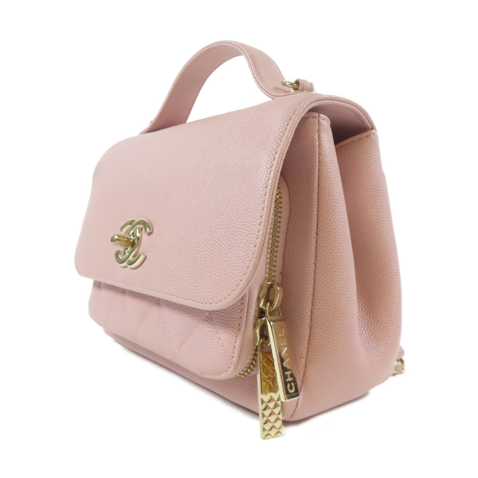CHANEL 【激減優惠】Caviar皮革Matelasse Chain Shoulder Bag金扣手挽肩背兩用袋粉紅色