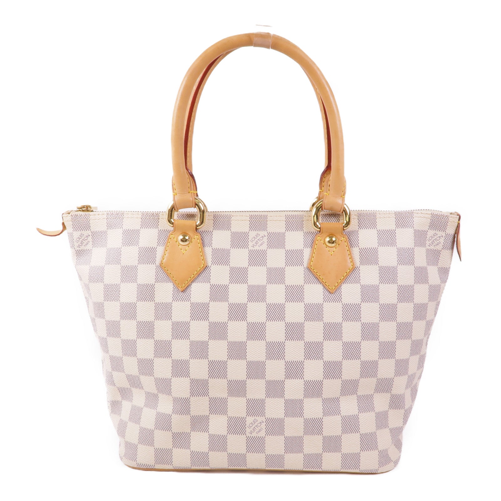 LOUIS VUITTON Damier Azur Saleya PM金扣手挽袋白色