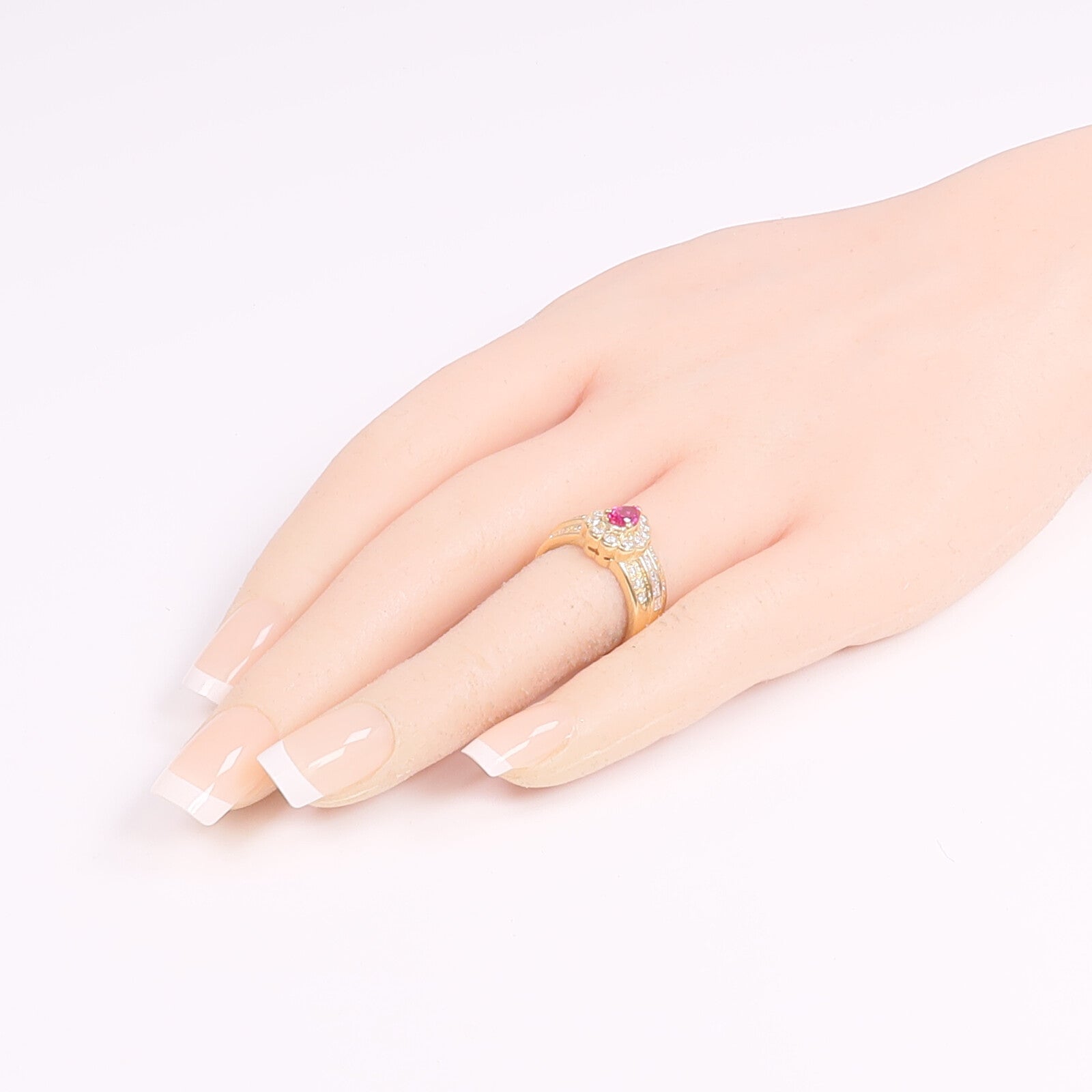 JEWELRY 18K黃金Pink Sapphire Diamond Ring粉紅色藍寶石/鑽石戒指US#5