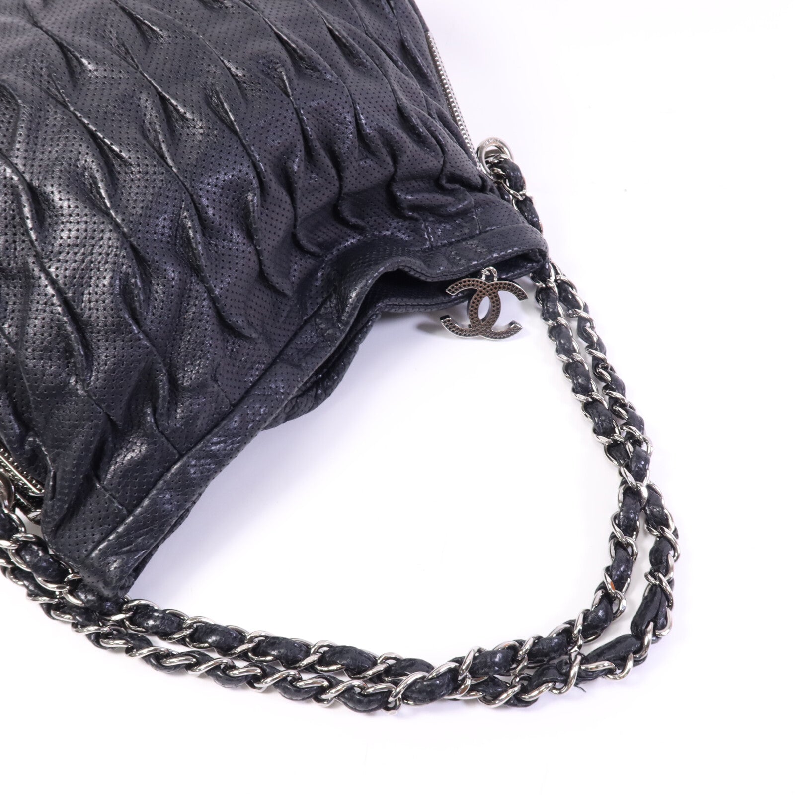 CHANEL 牛皮皮革Chain Shoulder Bag銀扣鏈帶肩背袋