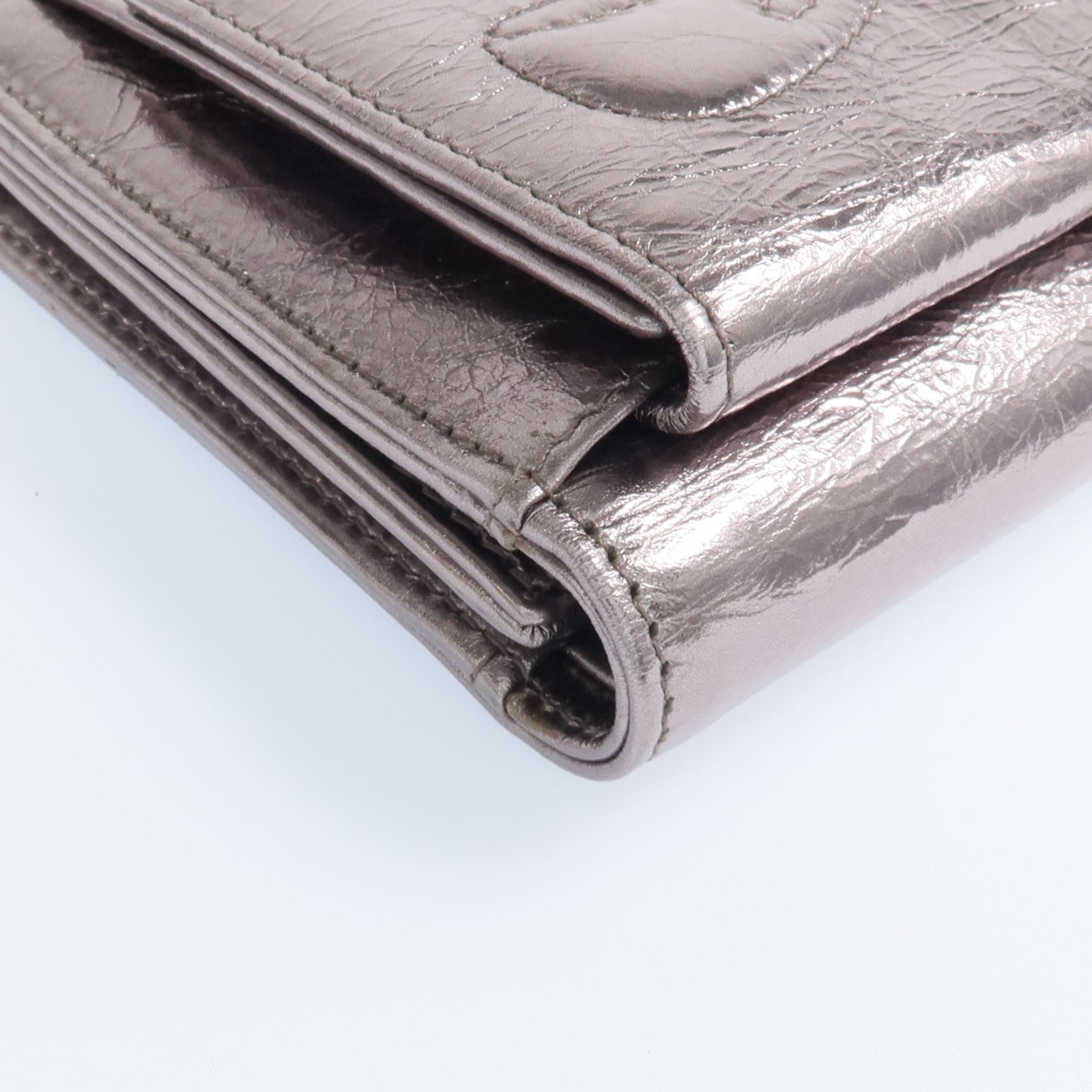 CHANEL 牛皮皮革Fold Wallet銀扣錢包
