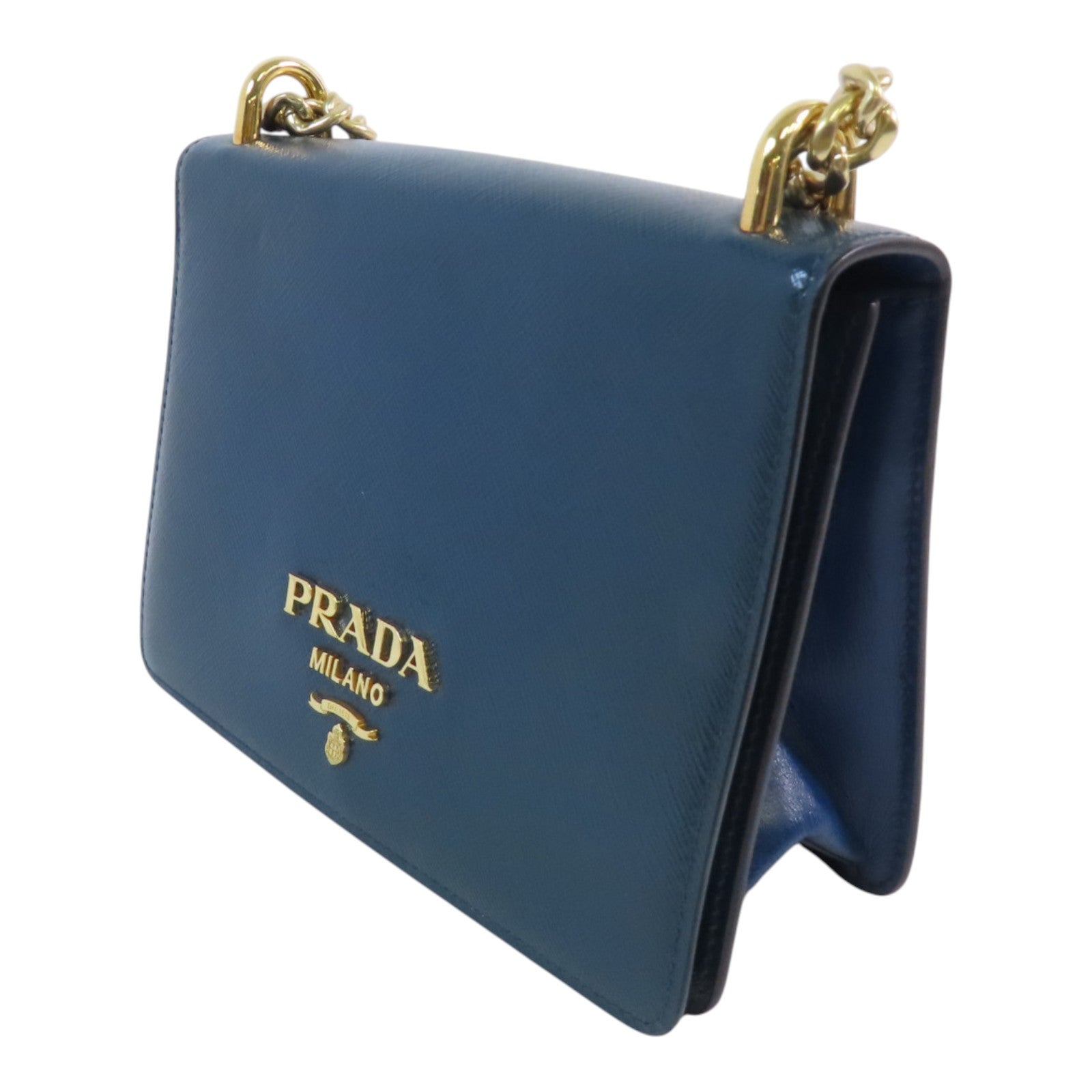 PRADA 漆皮皮革Chain Shoulder Bag金扣鏈帶肩背袋