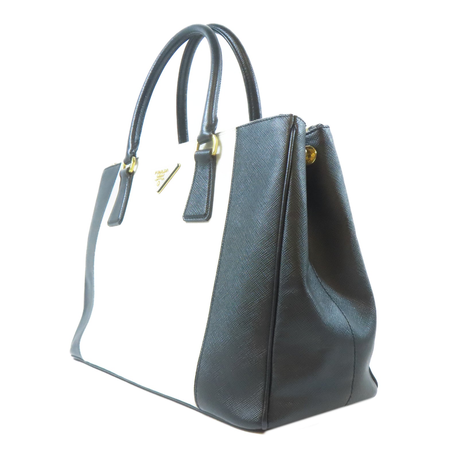 PRADA 【激減優惠】Saffiano皮革Galleria金扣手挽肩背兩用袋黑色/白色