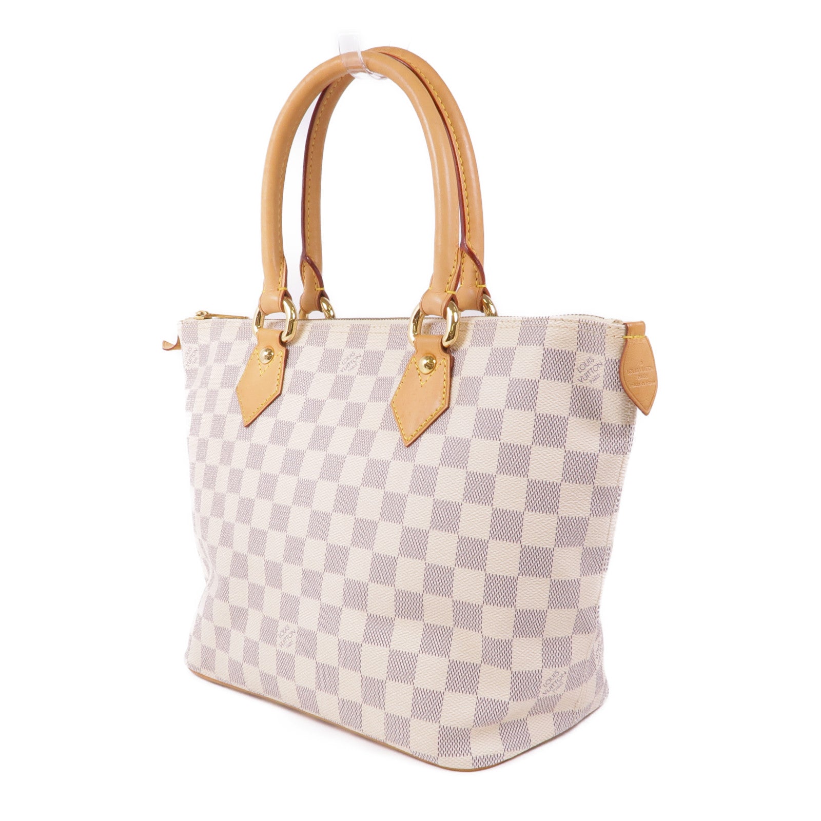LOUIS VUITTON Damier Azur Saleya PM金扣手挽袋白色