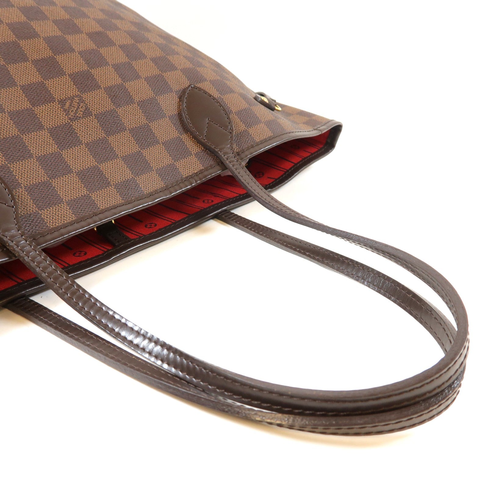 LOUIS VUITTON Damier Neverfull MM金扣手挽袋棕色