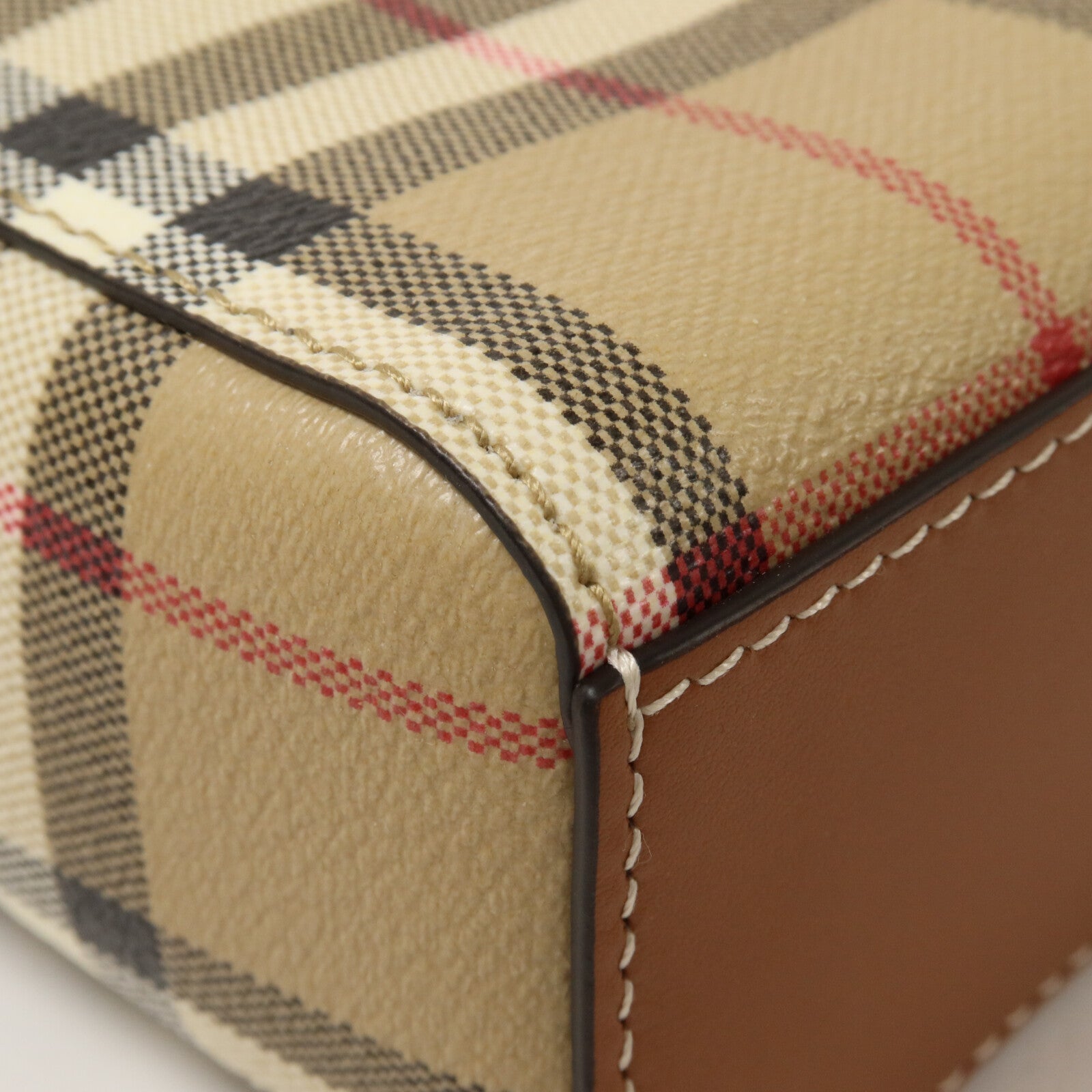 BURBERRY 塗層帆布Mini Check Vanity Bag鏈帶手挽肩背兩用袋