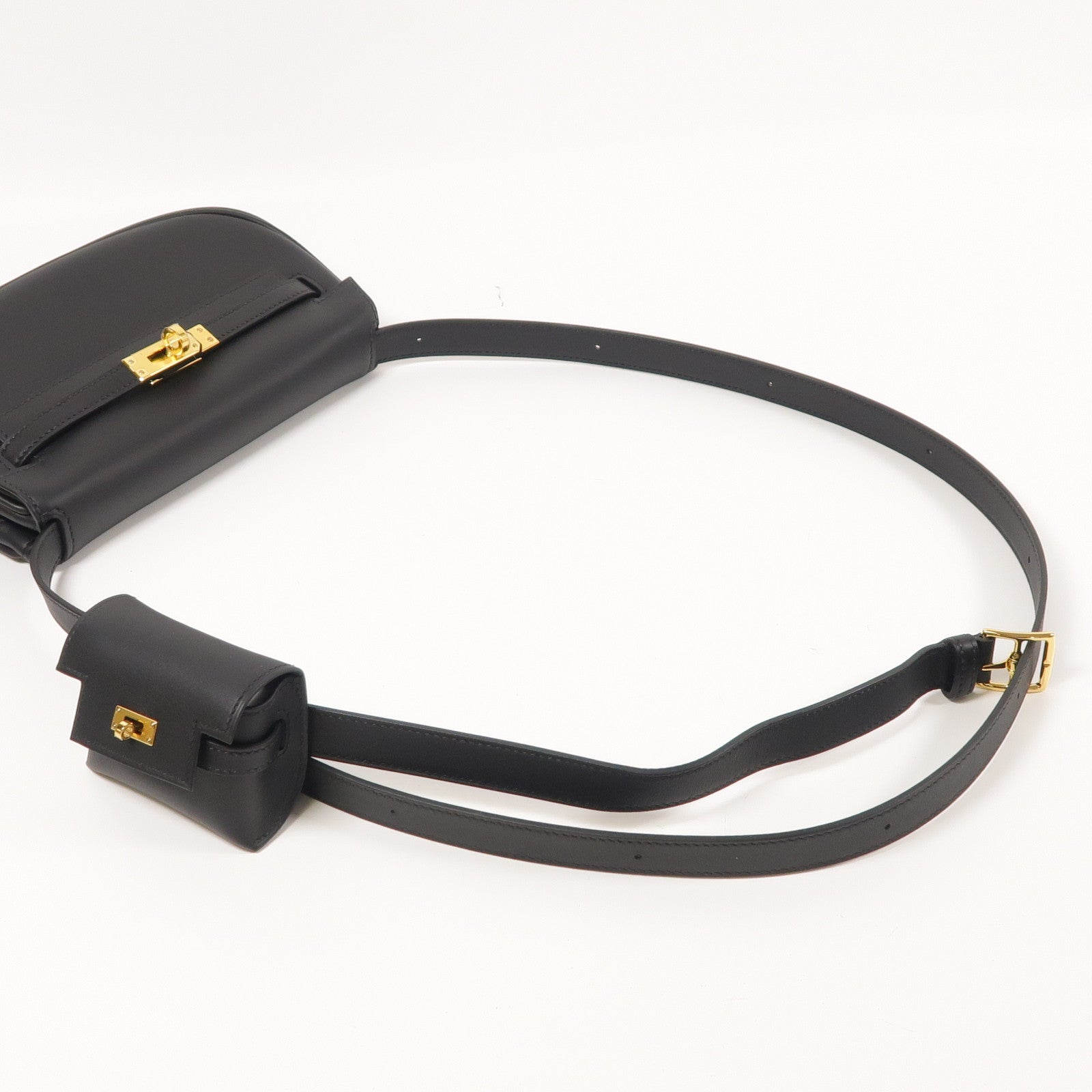 HERMES GHW Kelly Moove Shoulder Bag Swift Leather Noir