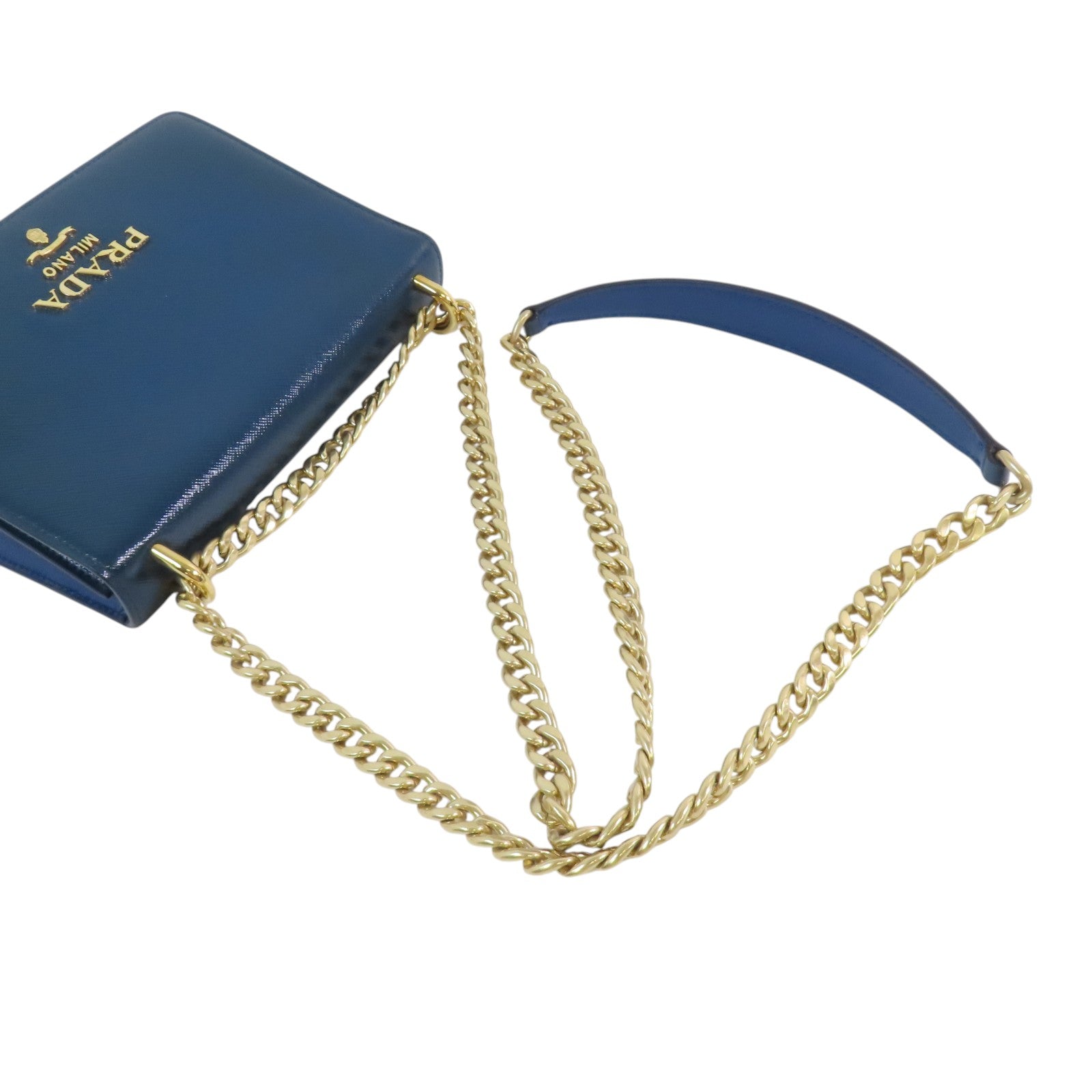 PRADA 漆皮皮革Chain Shoulder Bag金扣鏈帶肩背袋