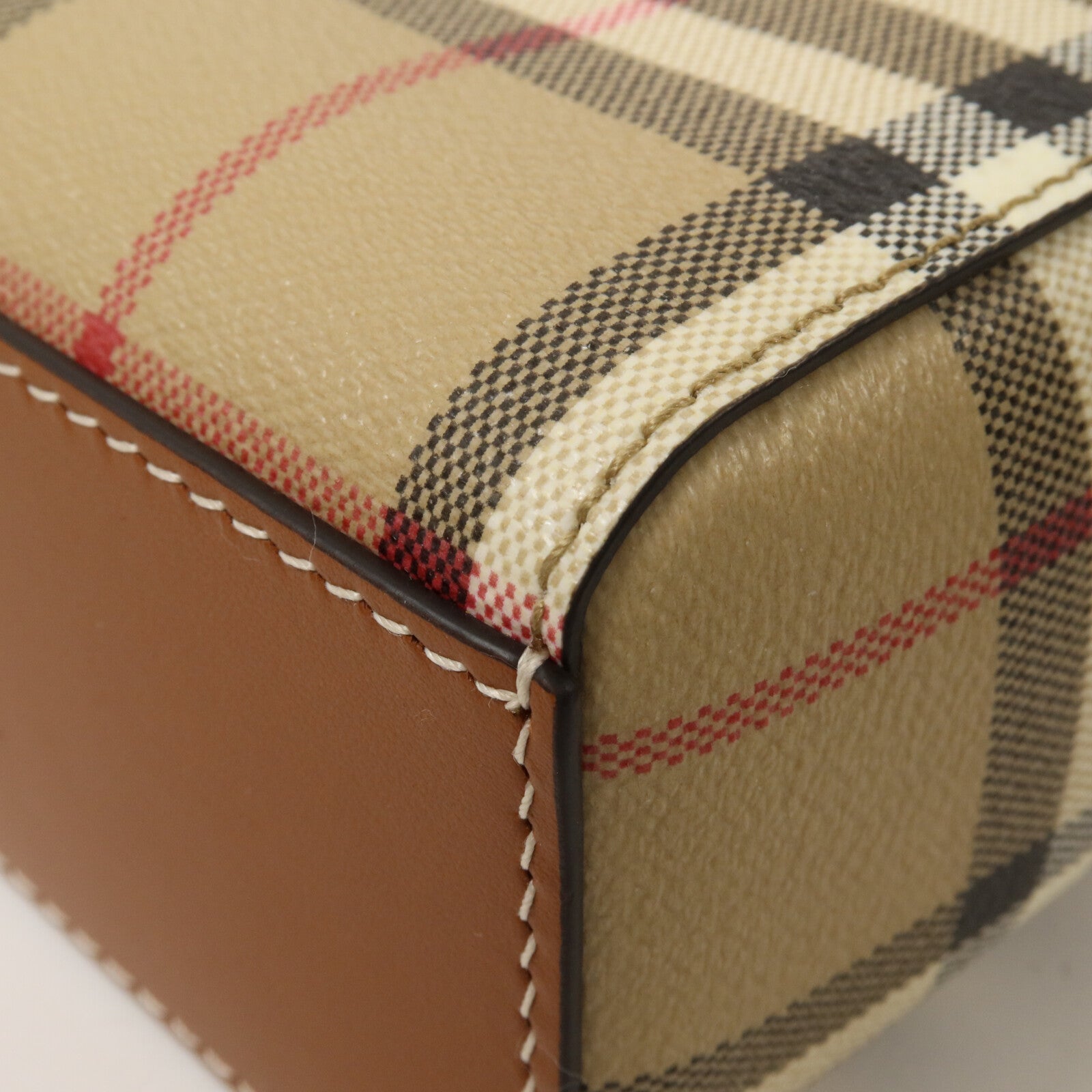 BURBERRY 塗層帆布Mini Check Vanity Bag鏈帶手挽肩背兩用袋