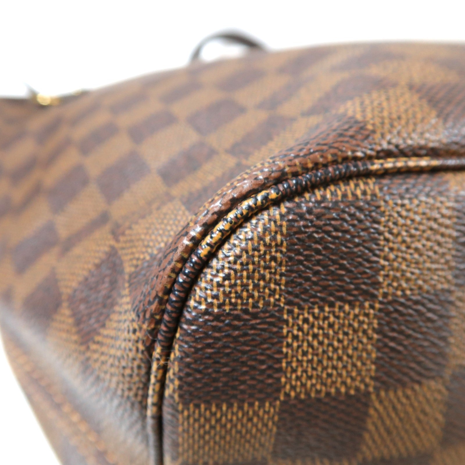 LOUIS VUITTON Damier Neverfull MM金扣手挽袋棕色