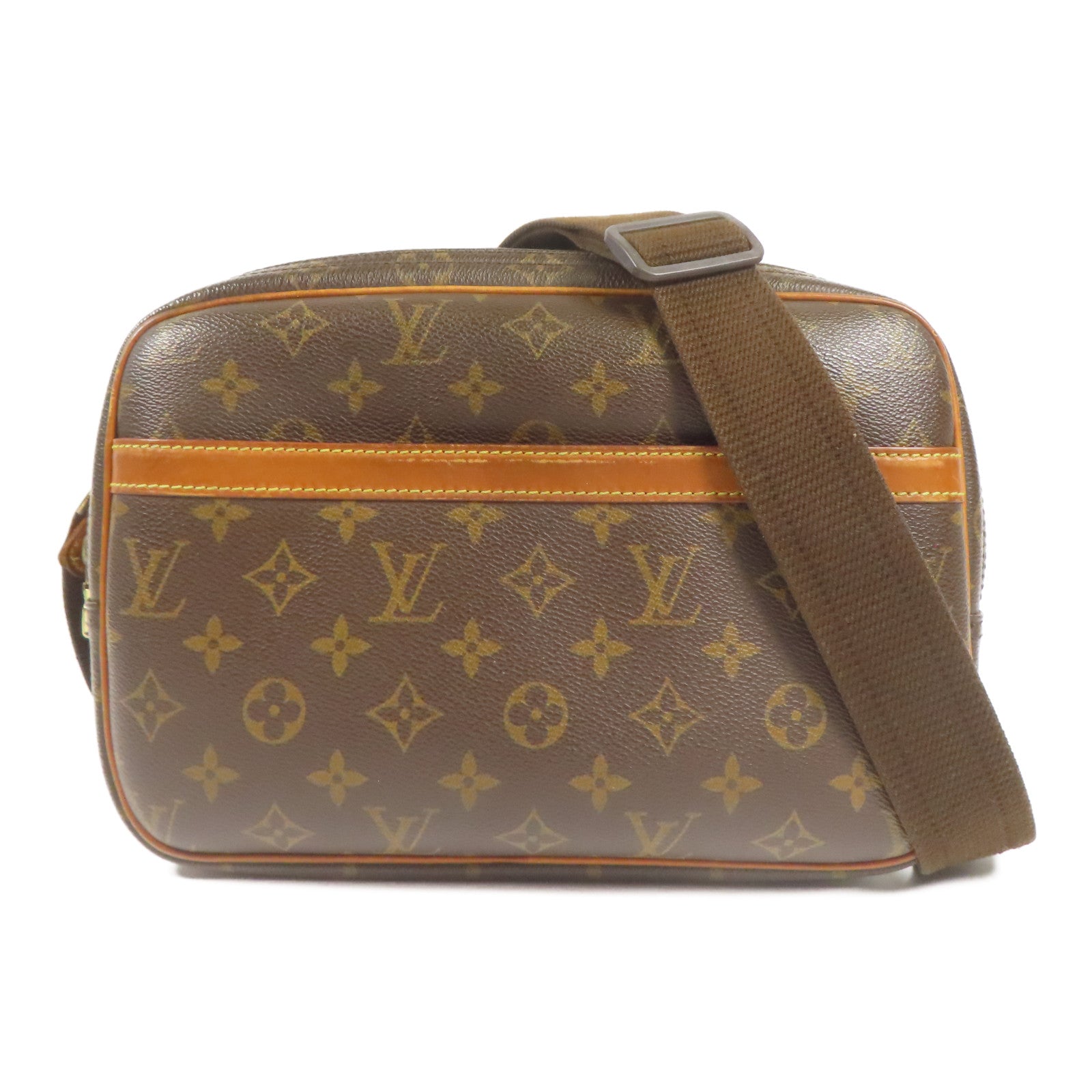 LOUIS VUITTON Monogram Reporter PM金扣肩背袋棕色