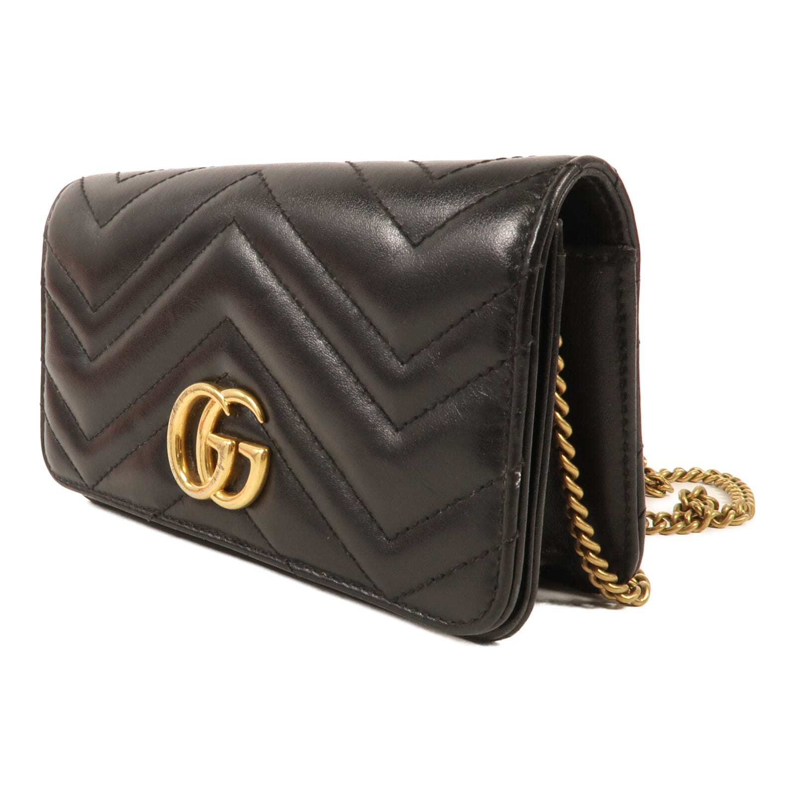 GUCCI 牛皮皮革GG Marmont Mini Bag金扣鏈帶肩背袋