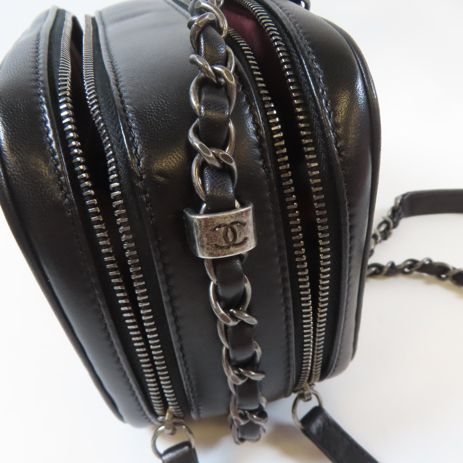 CHANEL 斜紋/菱格羊皮皮革Chain Shoulder銀扣鏈帶肩背袋黑色