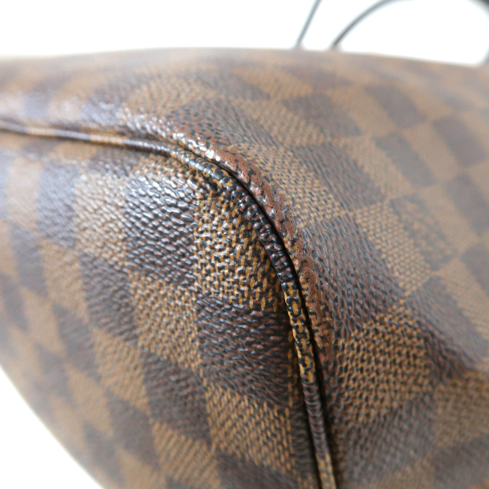 LOUIS VUITTON Damier Neverfull MM金扣手挽袋棕色