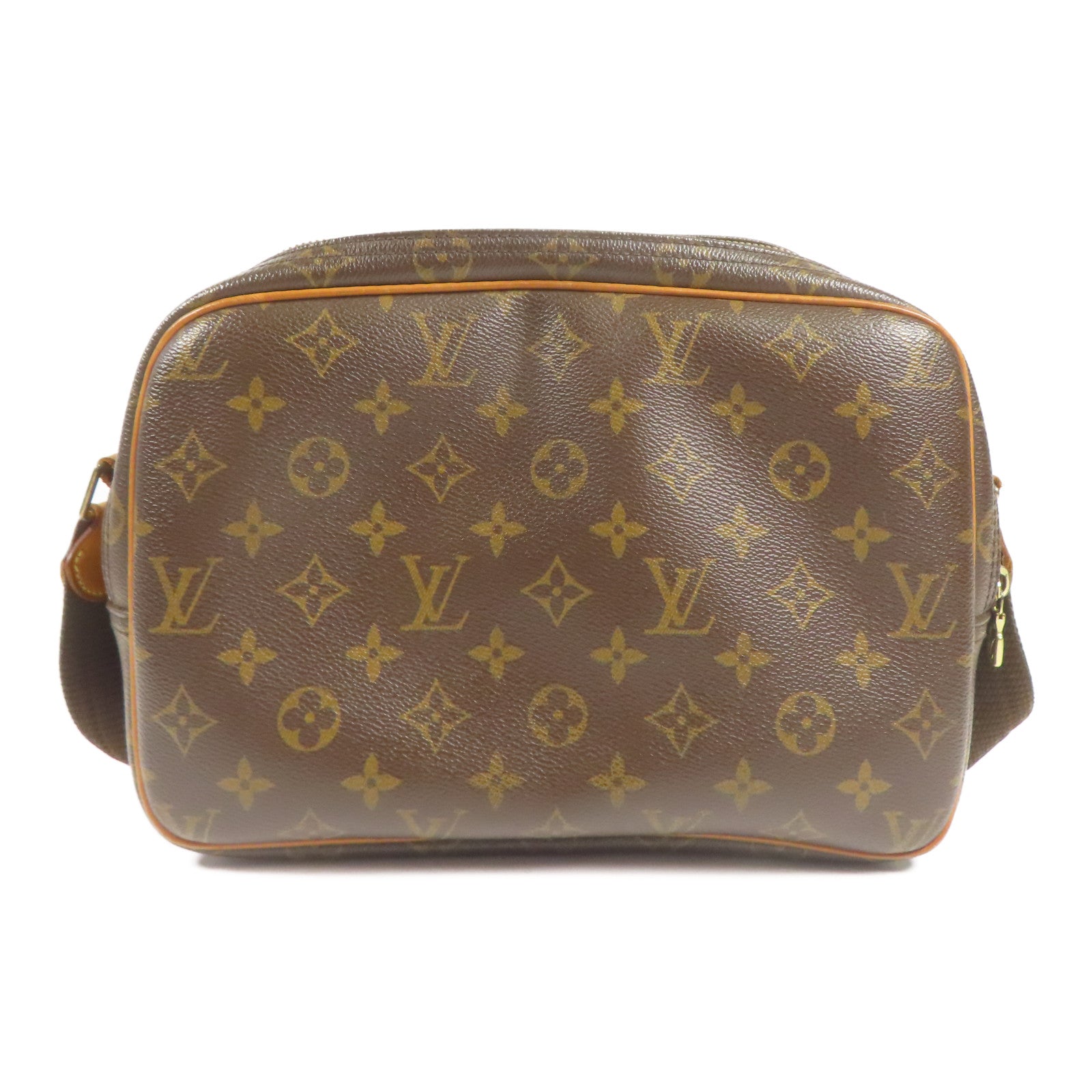 LOUIS VUITTON Monogram Reporter PM金扣肩背袋棕色