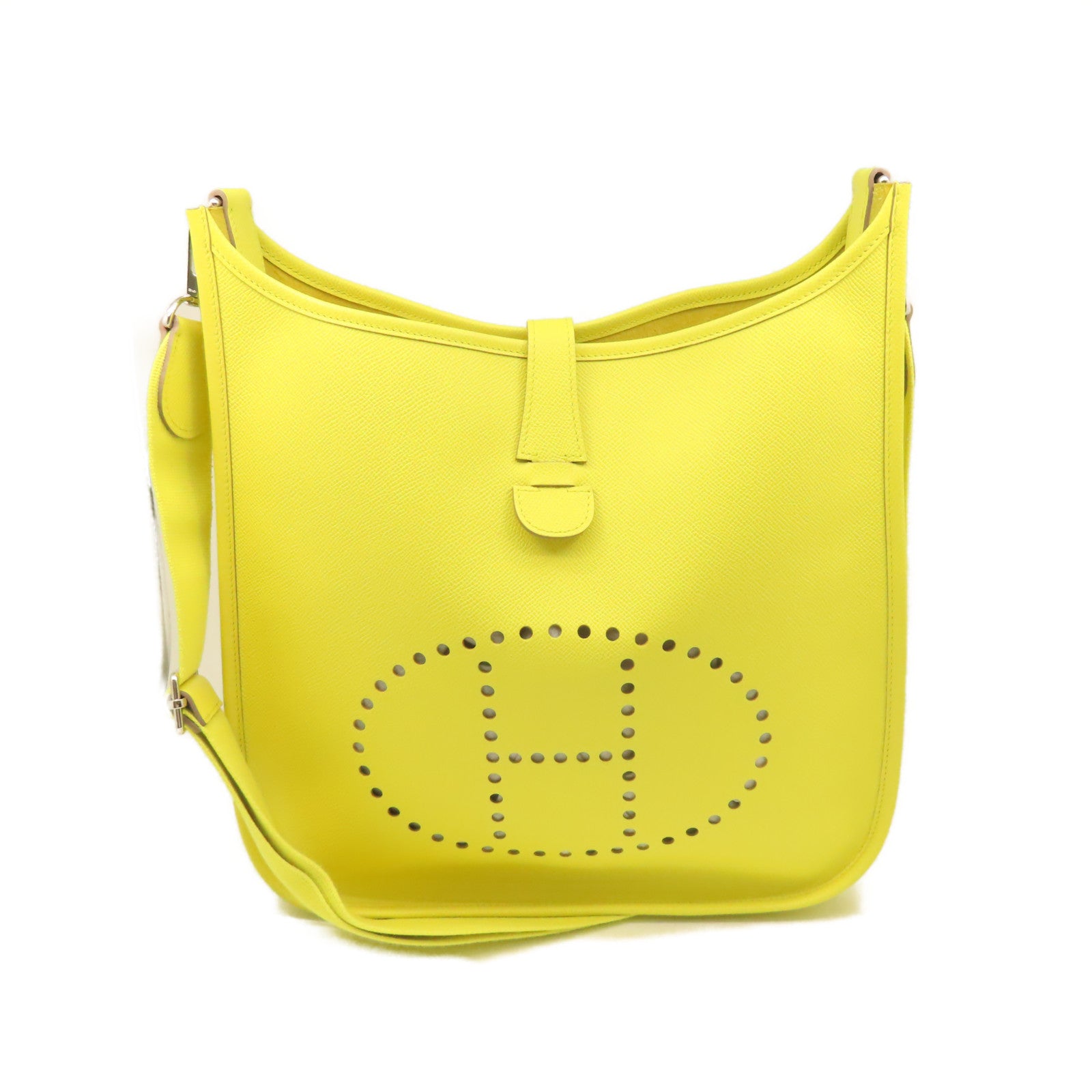 HERMES 【激減優惠】Epsom皮革Evelyne GM Shoulder Bag銀扣肩背袋Soufre糖果黃色