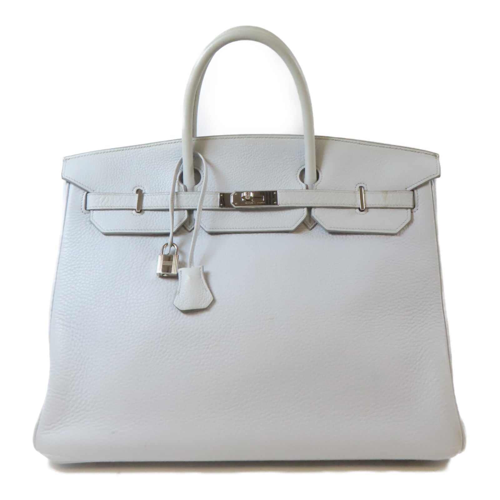 HERMES Clemence皮革Birkin 40銀扣手挽袋淺灰色