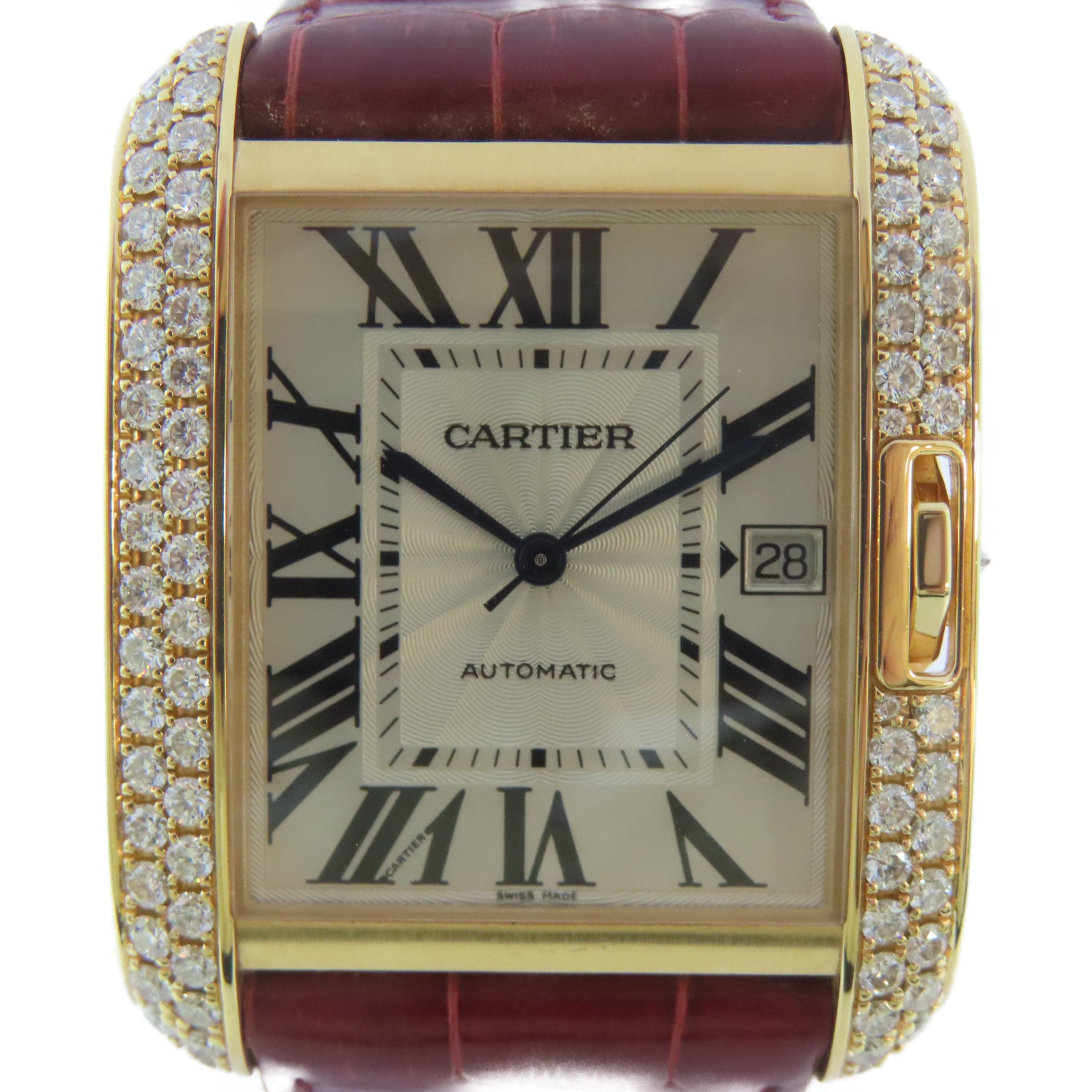 CARTIER Tank Anglaise Diamond 18K玫瑰金手錶自動機芯銀色