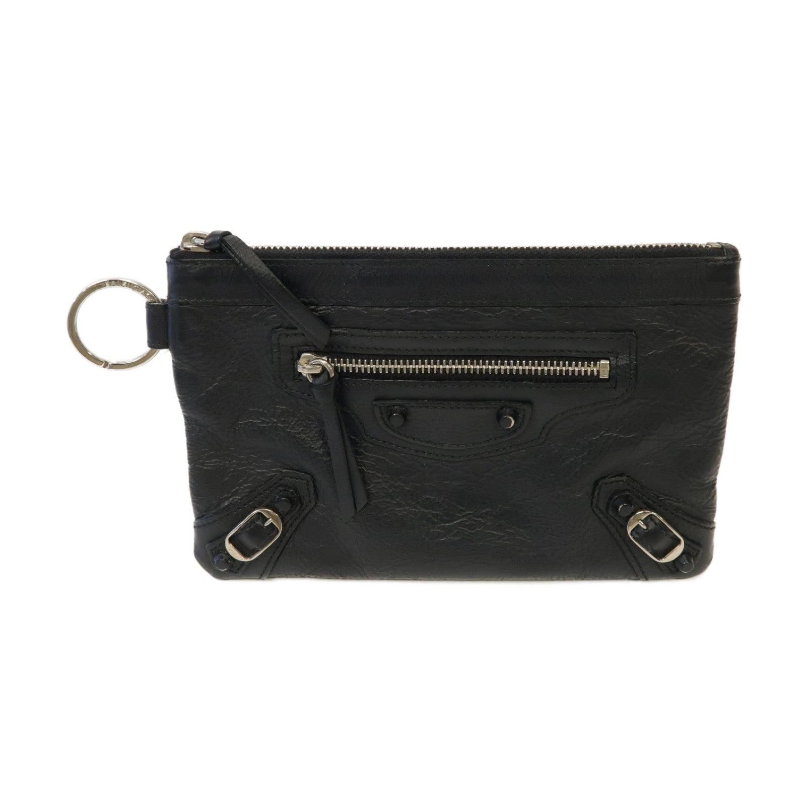 BALENCIAGA 牛皮皮革Clutch Bag銀扣手拿包黒色