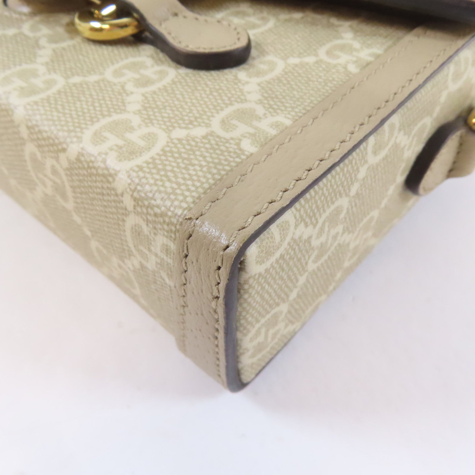 GUCCI 塗層帆布Horsebit 1955 Mini金扣肩背袋米色