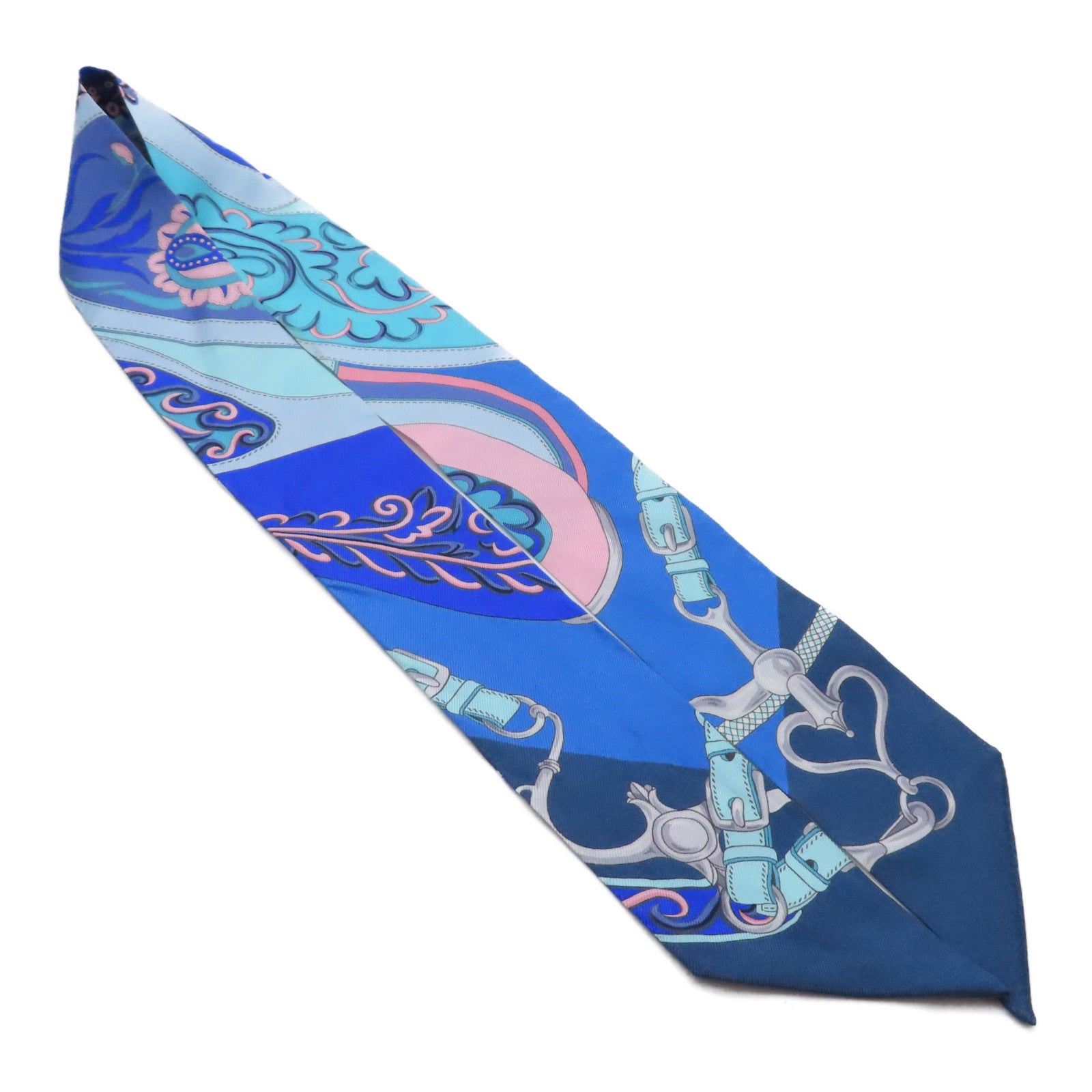 HERMES 絲質Twilly絲巾藍色