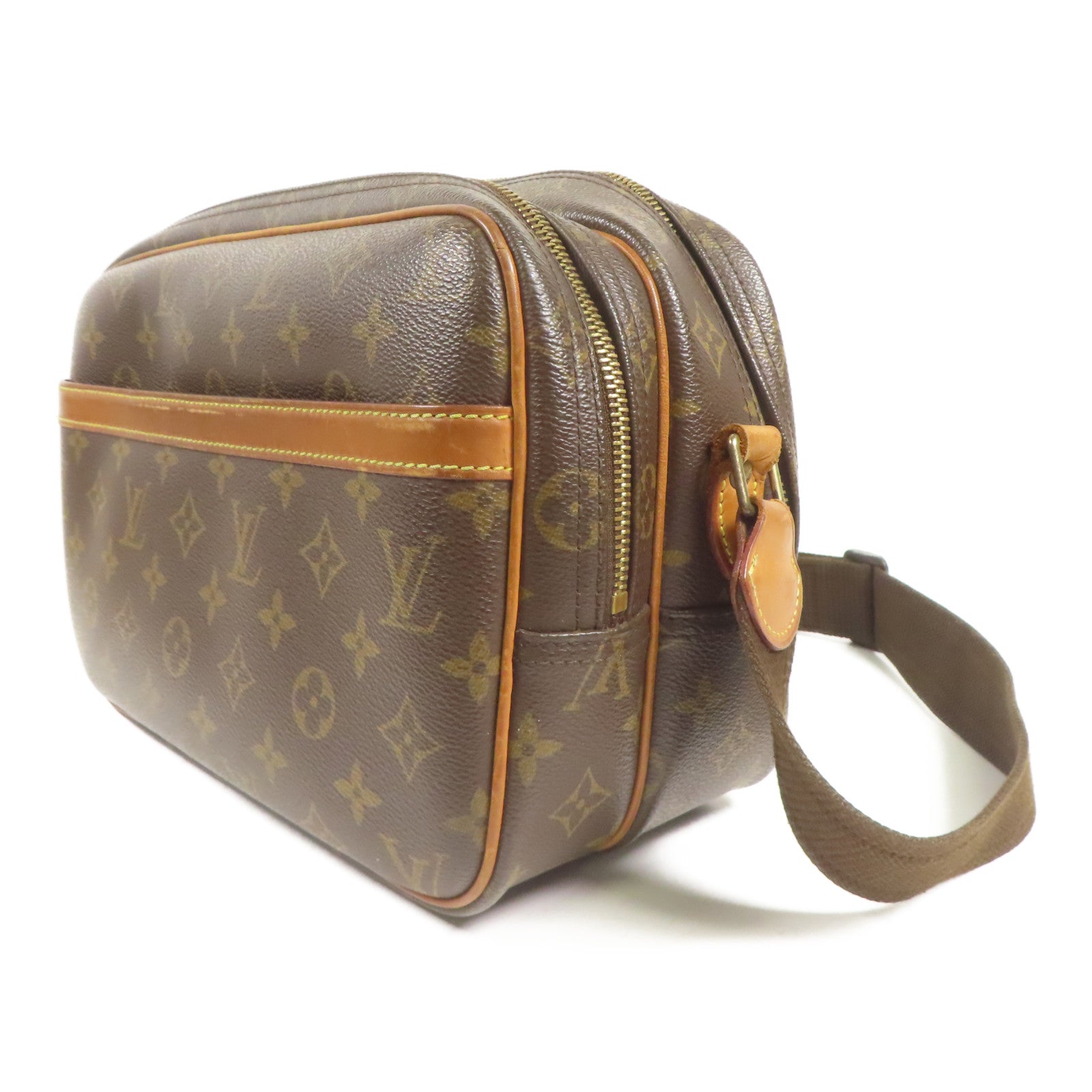LOUIS VUITTON Monogram Reporter PM金扣肩背袋棕色