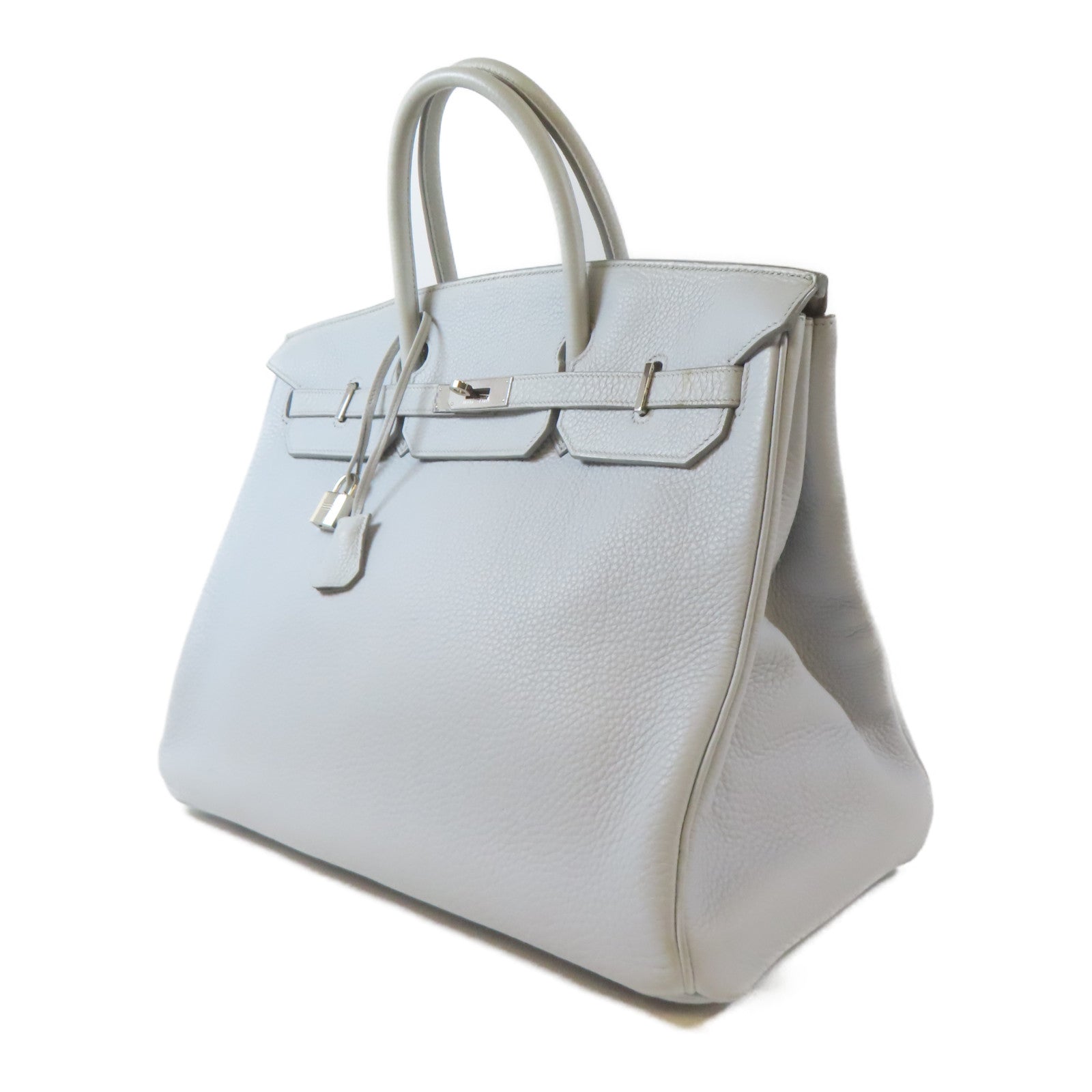 HERMES Clemence皮革Birkin 40銀扣手挽袋淺灰色