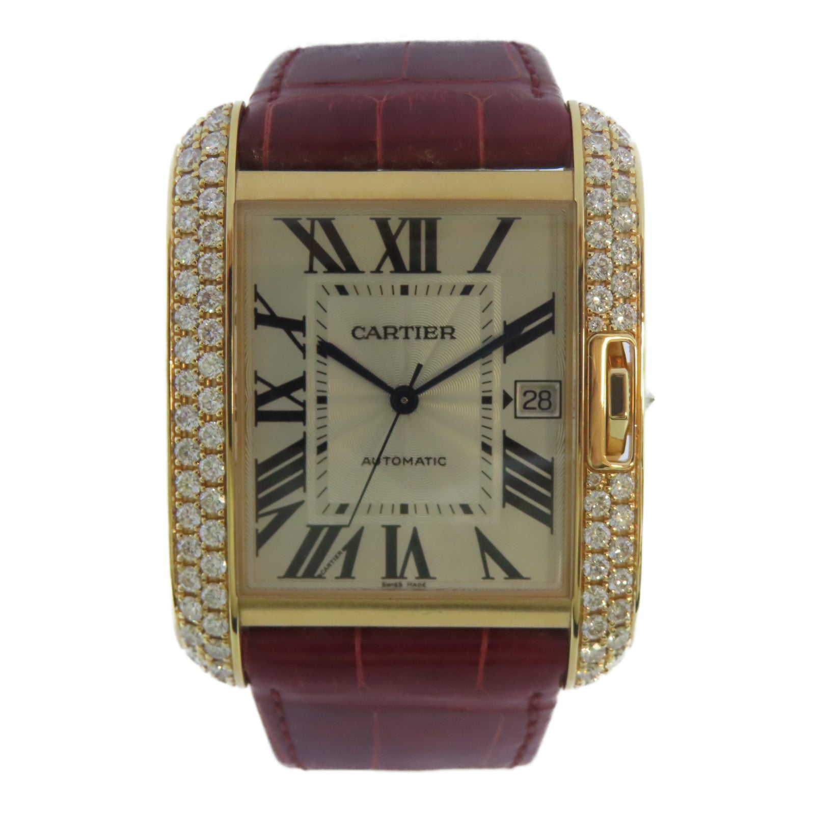 CARTIER Tank Anglaise Diamond 18K玫瑰金手錶自動機芯銀色
