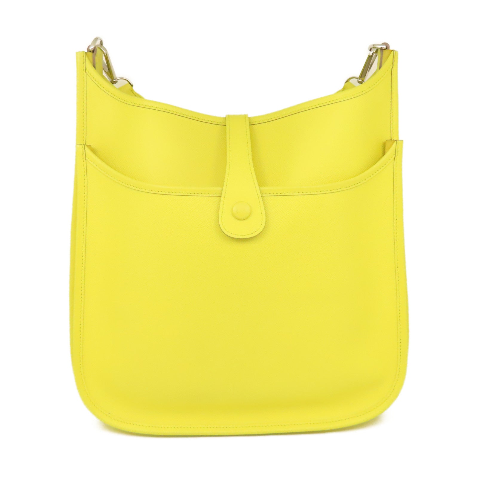 HERMES 【激減優惠】Epsom皮革Evelyne GM Shoulder Bag銀扣肩背袋Soufre糖果黃色