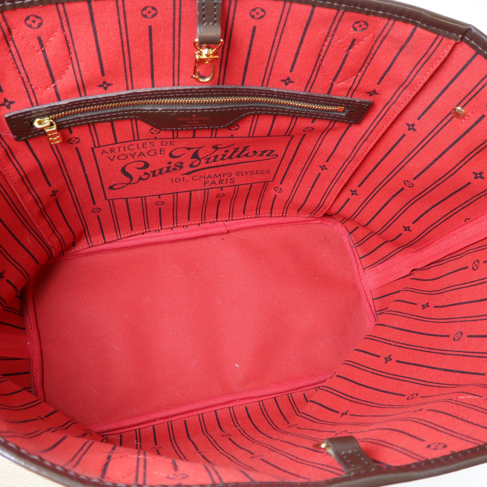 LOUIS VUITTON Damier Neverfull MM金扣手挽袋棕色